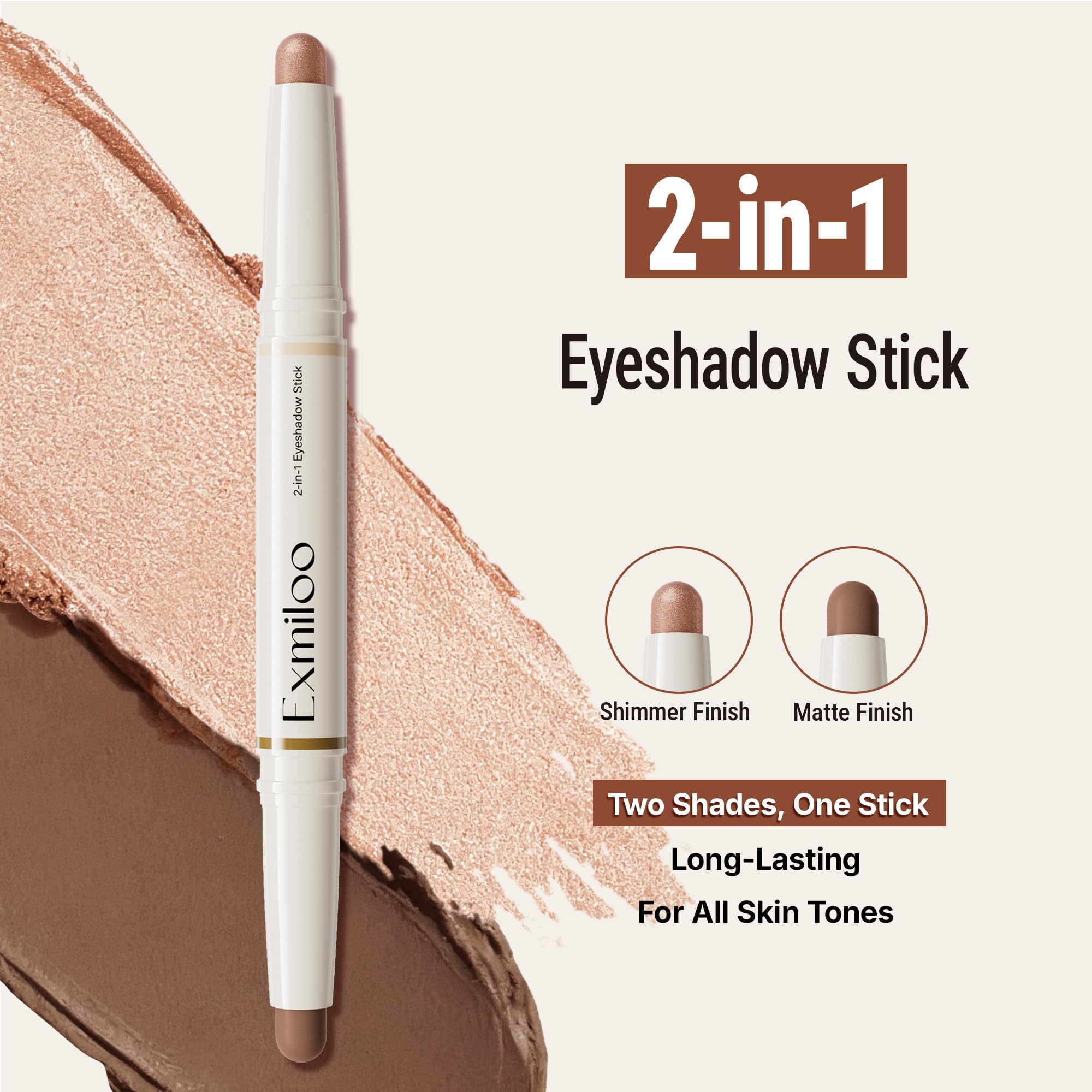 exmiloo Eyeshadow Stick - 2-in-1 Matte & Shimmer Dual-Ended (Taupe Twilight)