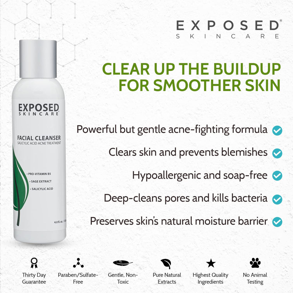Exposed Skin Care Acne Facial Cleanser with 0.5% Salicylic Acid — Gentle Daily Wash for Sensitive & Acne-Prone Skin