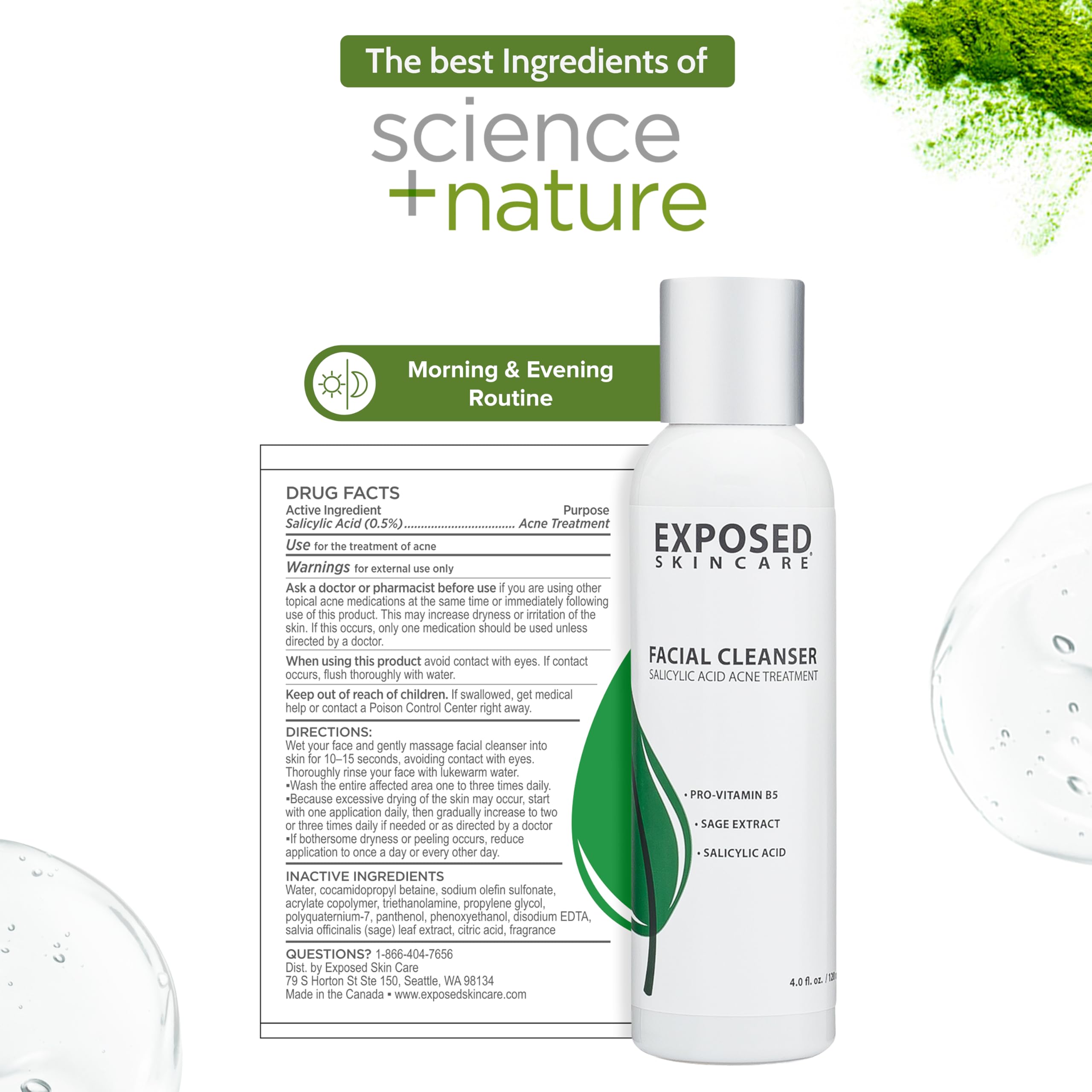 Exposed Skin Care Acne Facial Cleanser with 0.5% Salicylic Acid — Gentle Daily Wash for Sensitive & Acne-Prone Skin