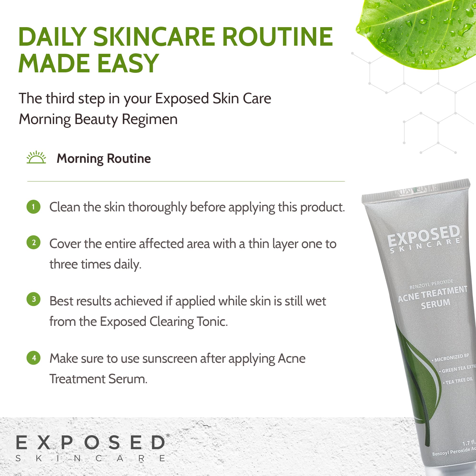 Exposed Skin Care Acne Treatment Serum with 3.5% Benzoyl Peroxide – Lightweight Spot Treatment for Teens, Adults, Hormonal & Cystic Acne – Cruelty Free