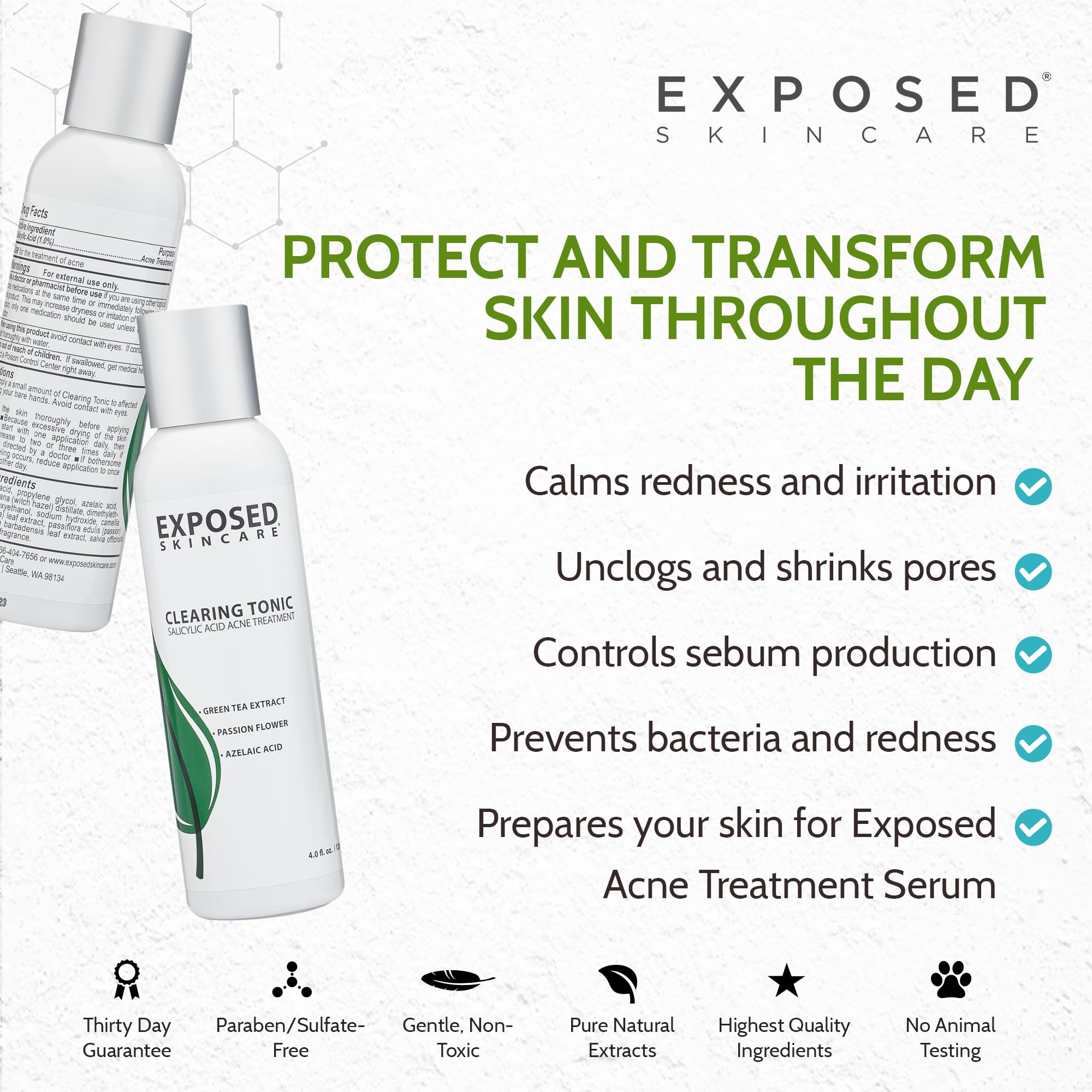 Exposed Skin Care Clearing Tonic – 1% Salicylic Acid & Witch Hazel, Acne Toner
