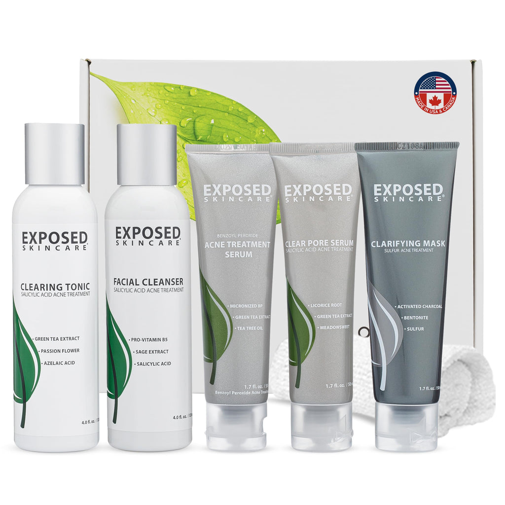Exposed Skin Care Acne Treatment Kit — 2.5% Salicylic Acid + 3.5% Benzoyl Peroxide, Natural & Cruelty-Free
