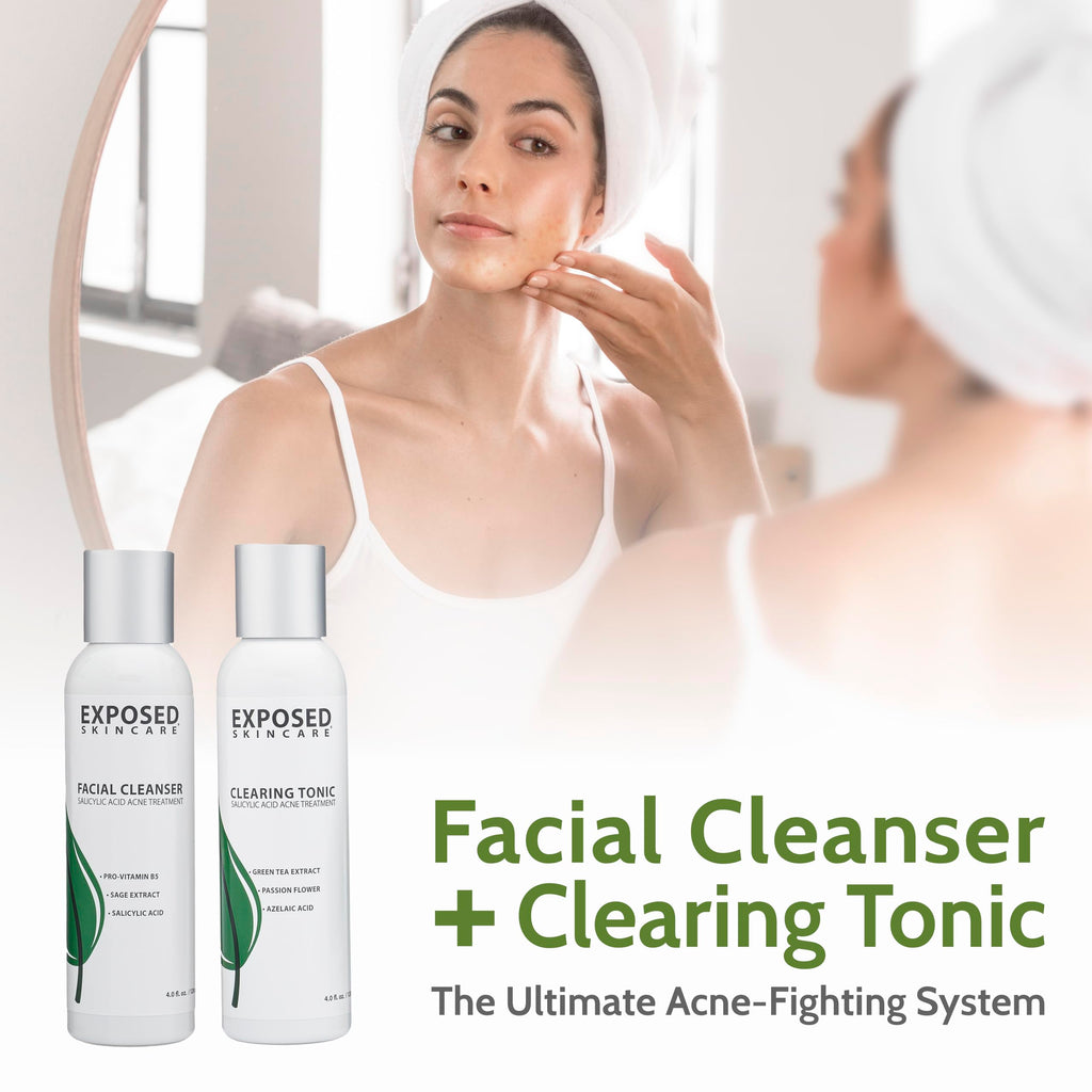 Exposed Skin Care Acne Treatment Kit — 2.5% Salicylic Acid + 3.5% Benzoyl Peroxide, Natural & Cruelty-Free