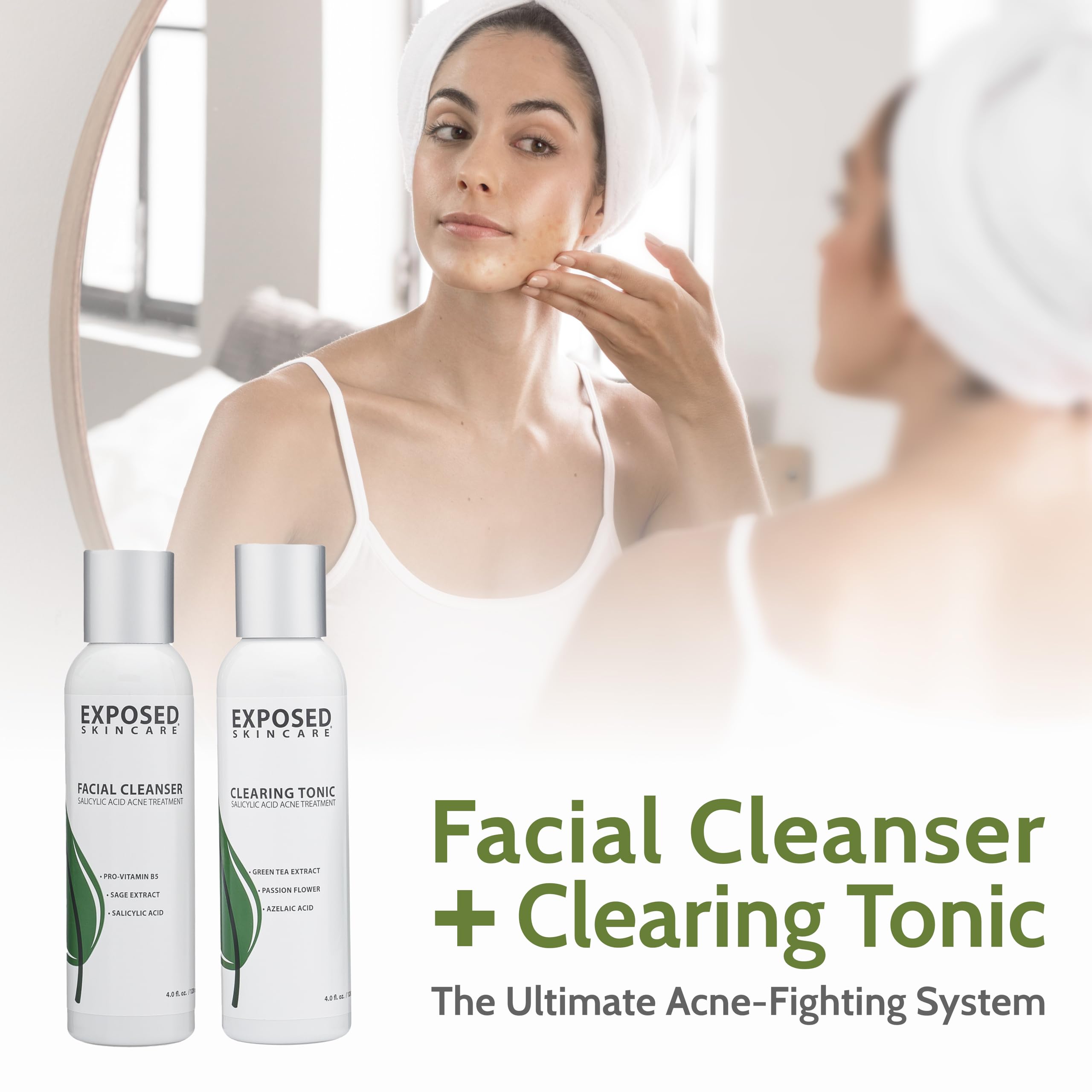 Exposed Skin Care Acne Treatment Kit — 2.5% Salicylic Acid + 3.5% Benzoyl Peroxide, Natural & Cruelty-Free