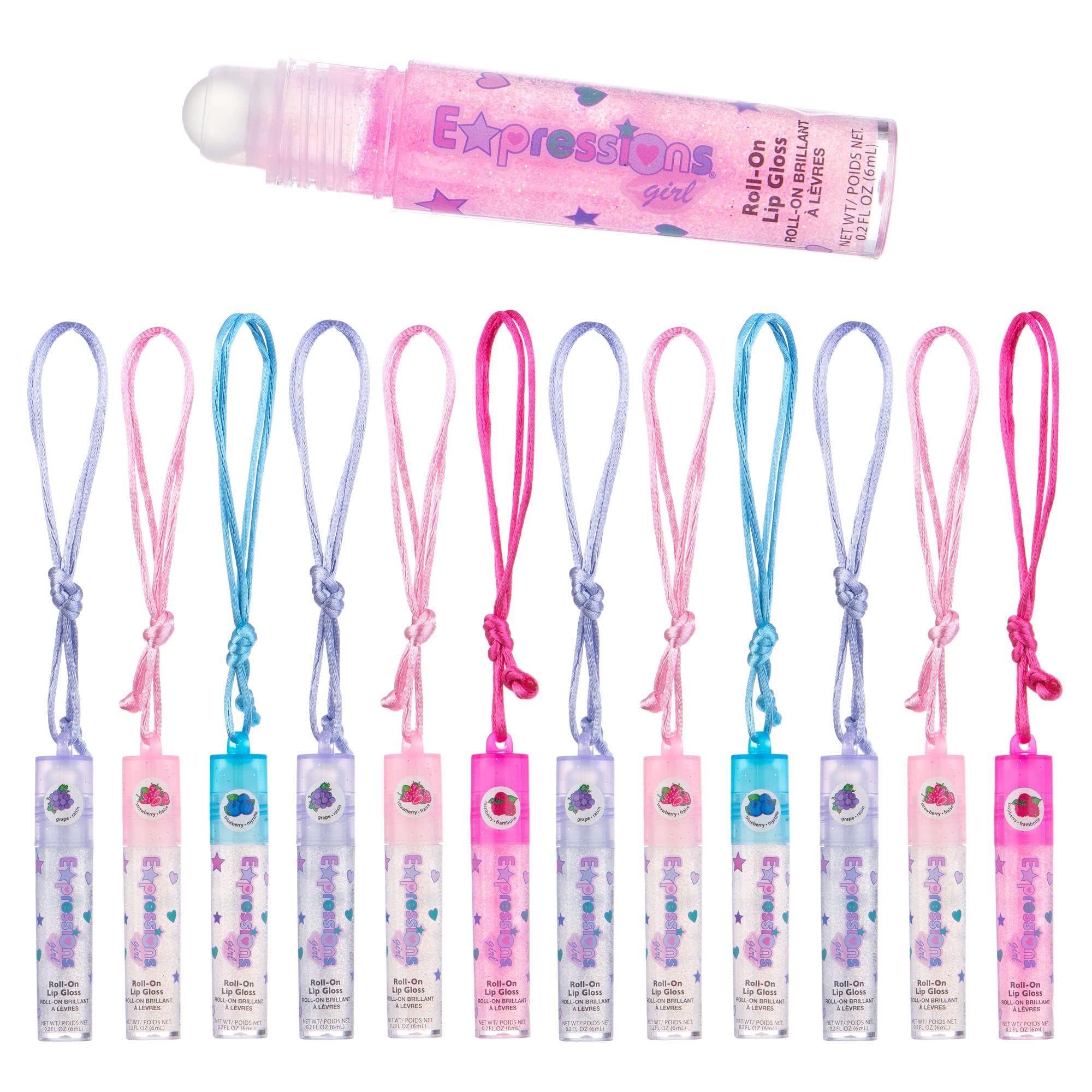 EXPRESSIONS 12pc Lip Gloss Necklace Set – Fruit Flavored, Non-Toxic Party Favors