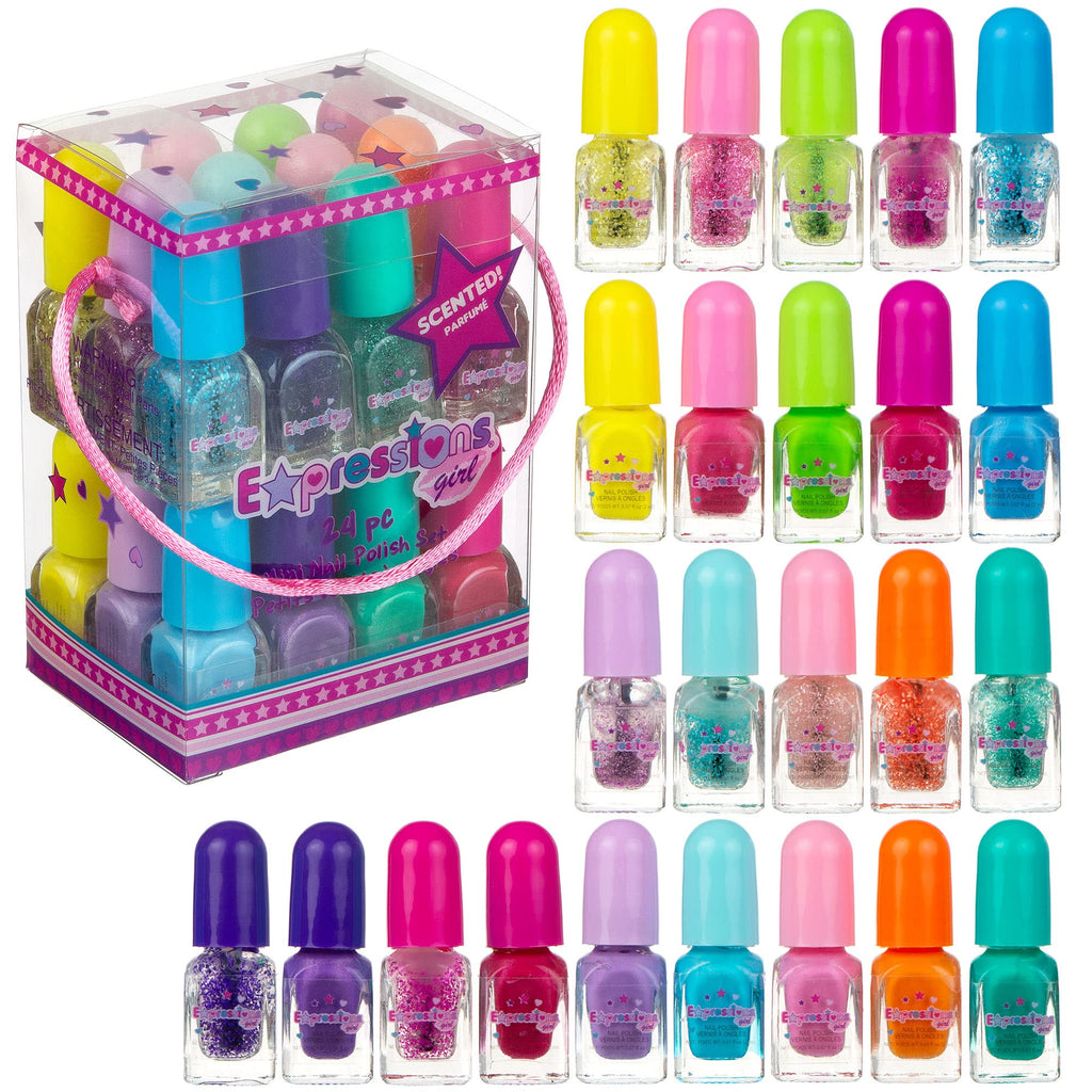 Expressions 24pc Scented Nail Polish Value Pack – Non-Toxic Water-Based Glitter & Shiny Shades