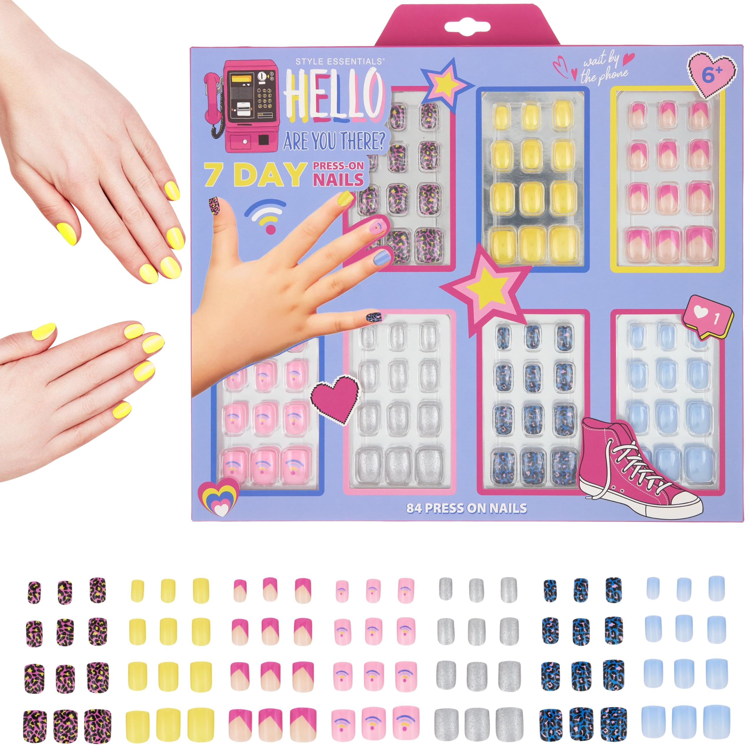 EXPRESSIONS 7 Day Mani Collection — 84pc Press-On Nails for Kids (HELLO THERE)