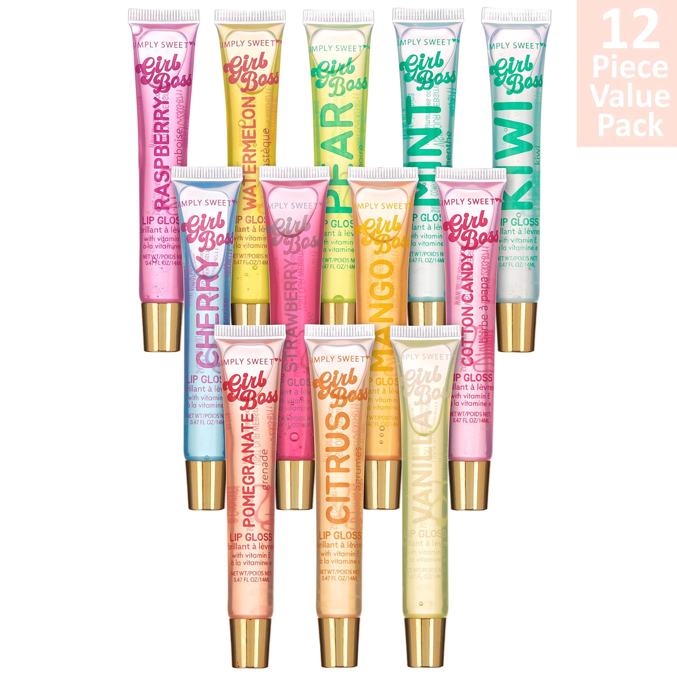 EXPRESSIONS 12pc Clear Lip Gloss Pack – Vitamin E Hydration, Essential Oils, Flavored Lip Oils