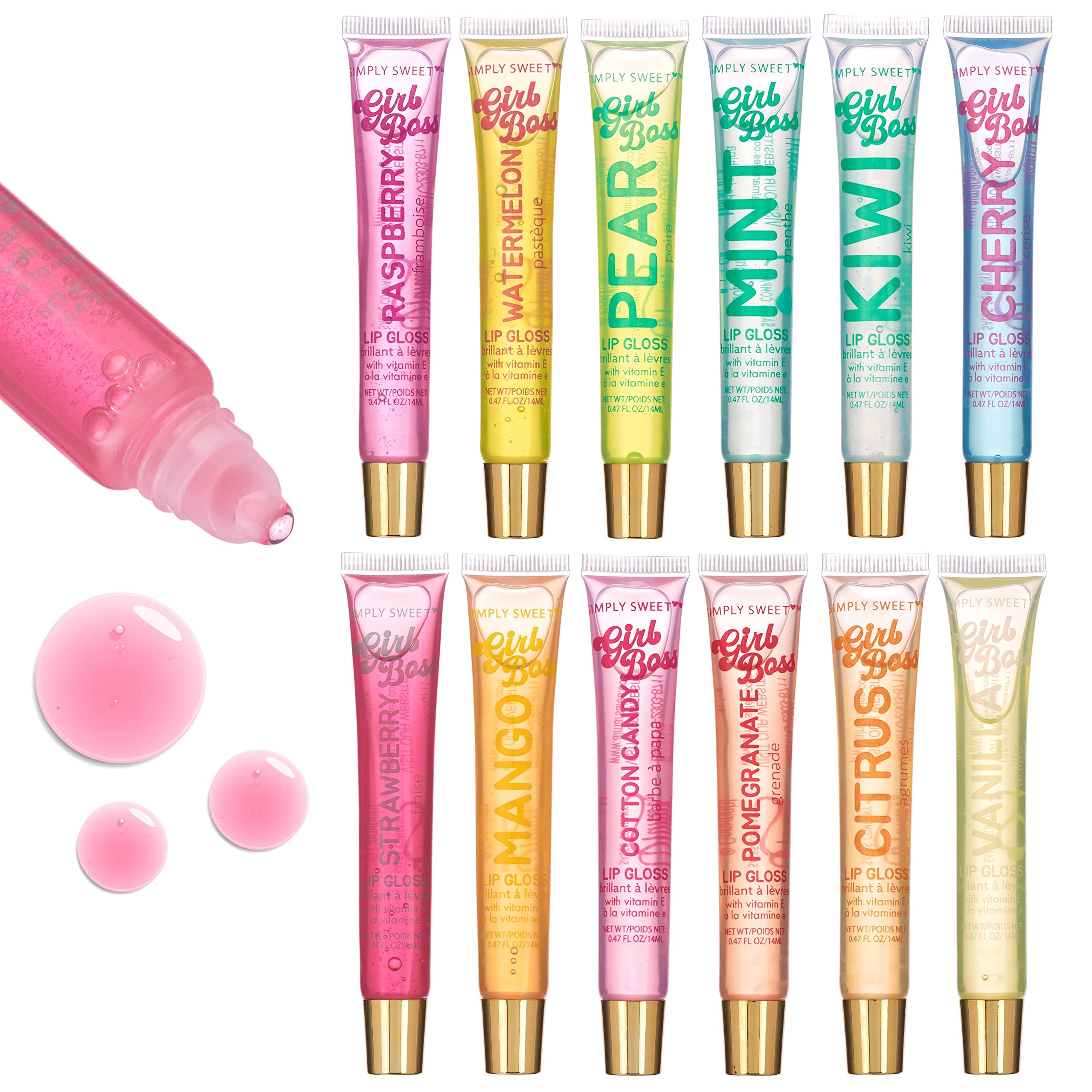 EXPRESSIONS 12pc Clear Lip Gloss Pack – Vitamin E Hydration, Essential Oils, Flavored Lip Oils