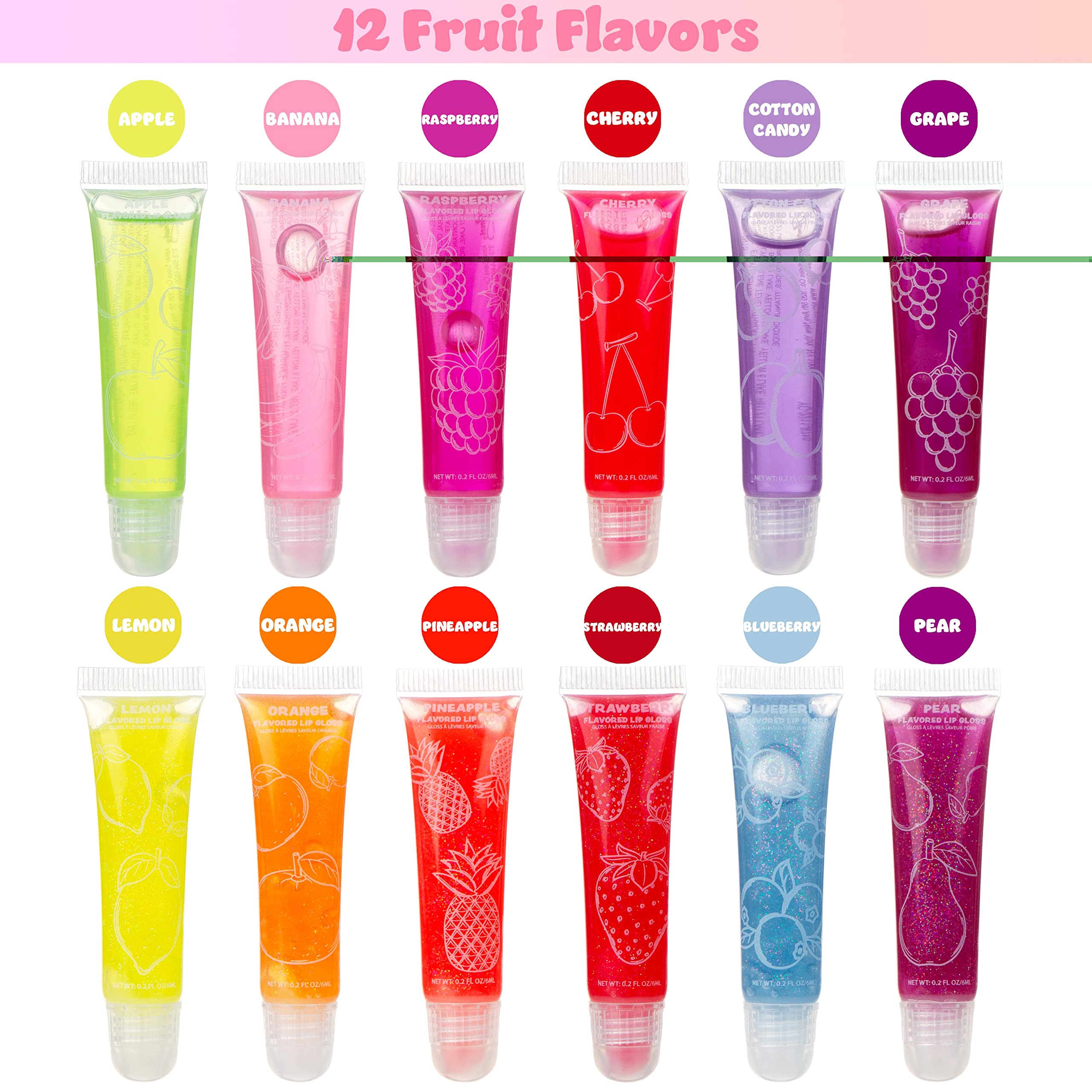 EXPRESSIONS 12-Pack Flavored Lip Gloss Set – Non-Toxic, Kid-Safe Squeeze Tubes