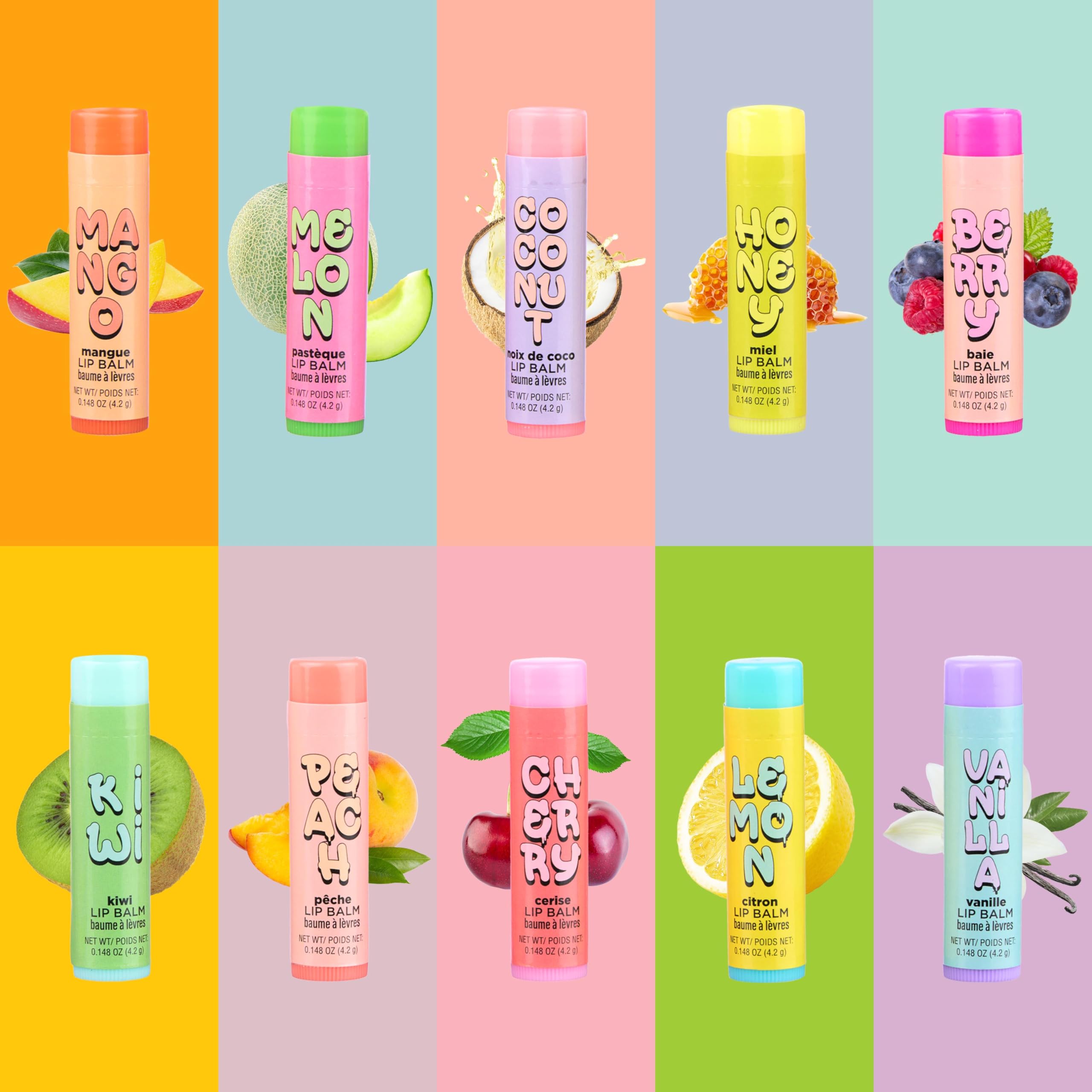 EXPRESSIONS 10pc Fruity Lip Balm Collection – Hydrating, Vitamin-Enriched Flavors