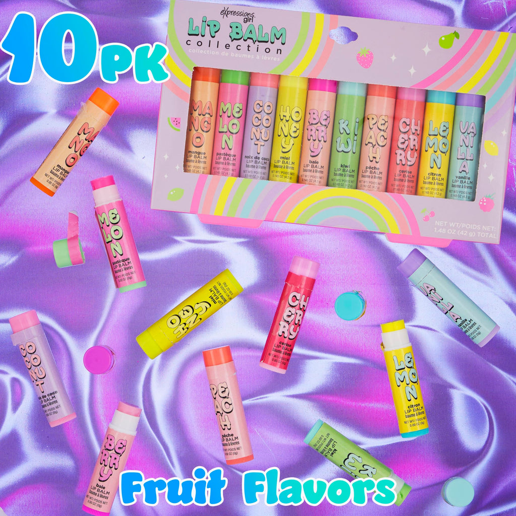 EXPRESSIONS 10pc Fruity Lip Balm Collection – Hydrating, Vitamin-Enriched Flavors