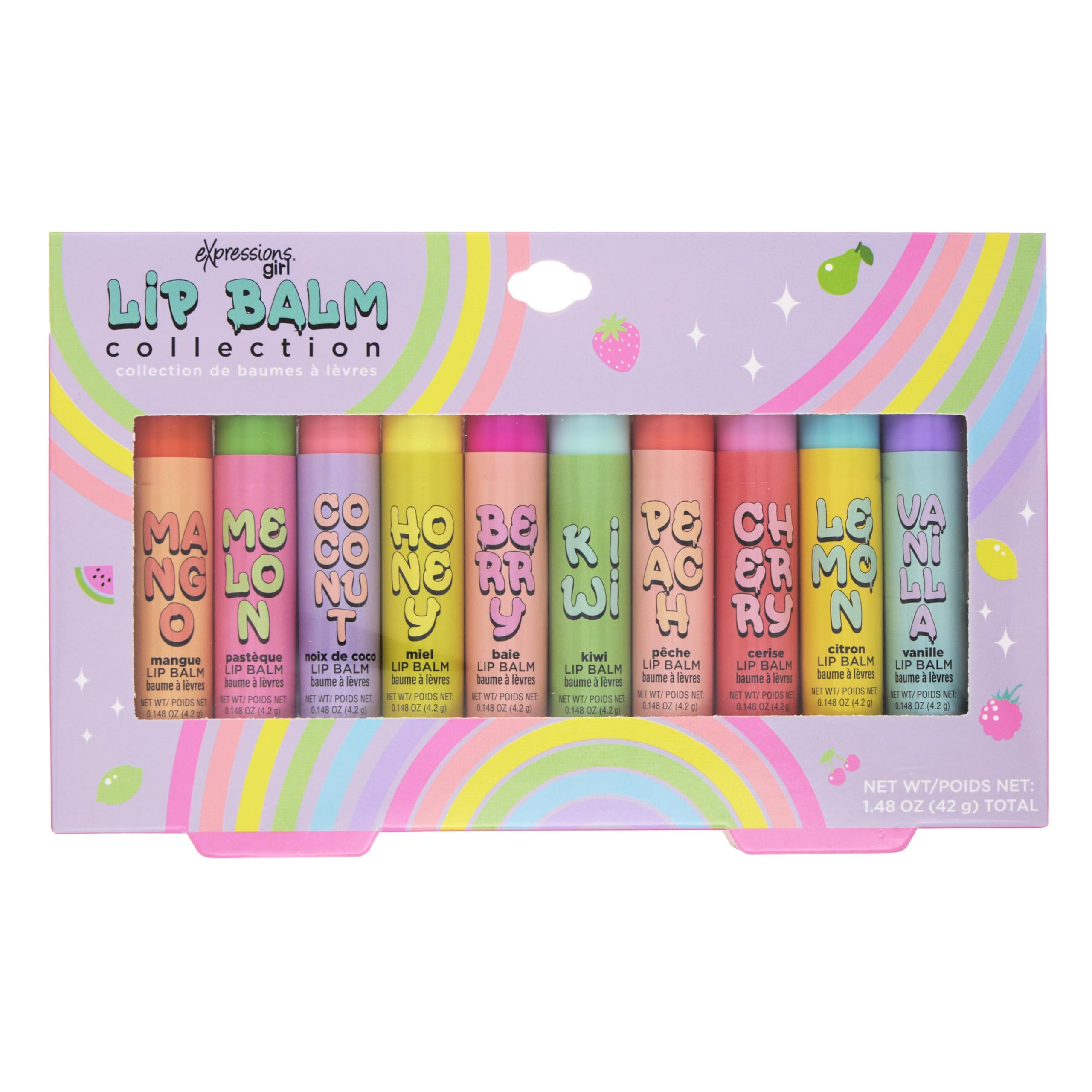 EXPRESSIONS 10pc Fruity Lip Balm Collection – Hydrating, Vitamin-Enriched Flavors