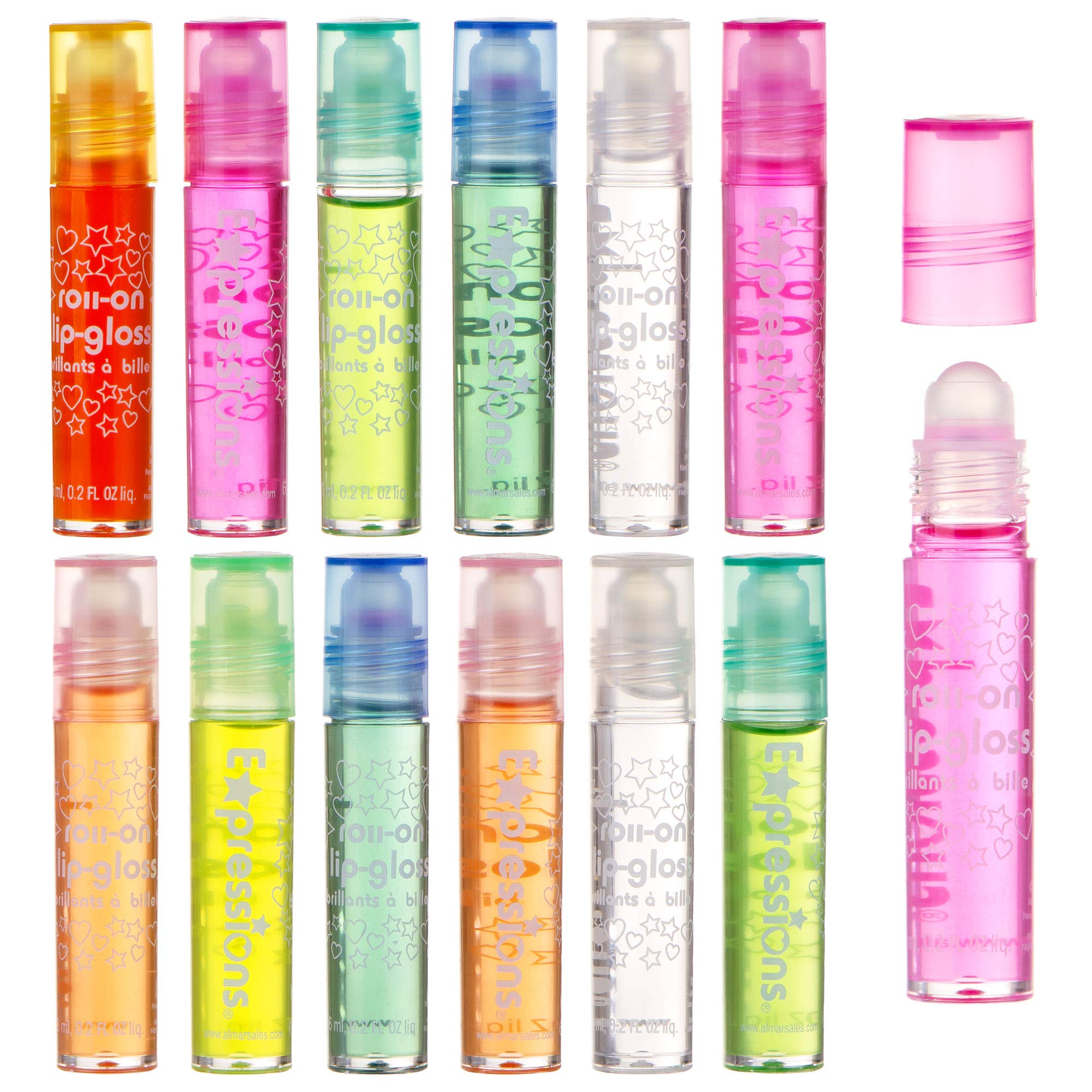 Expressions girl 12pc Roll-On Lip Gloss Set with Carrying Case – Non-Toxic, Kid-Friendly Fruity Lip Gloss Collection