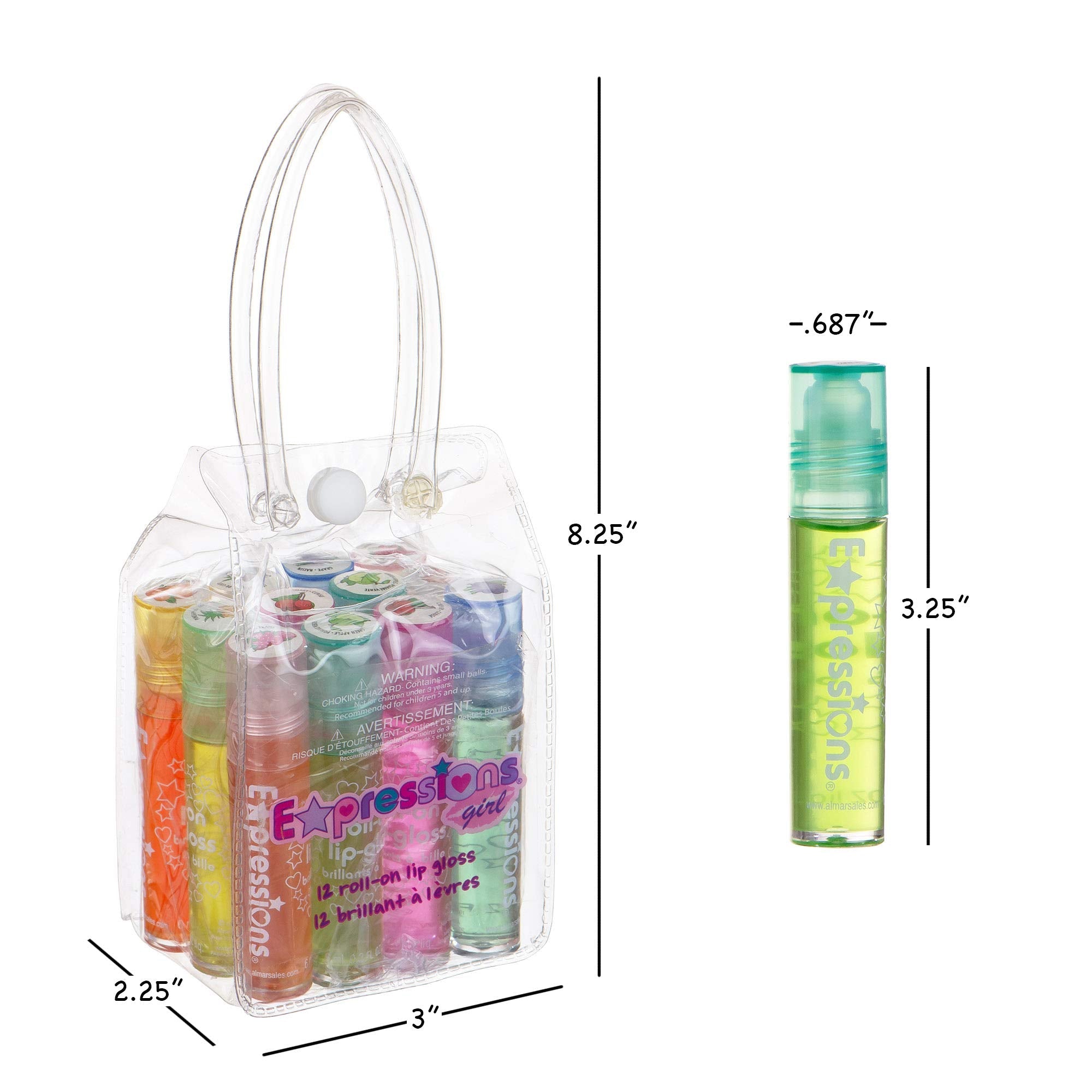 Expressions girl 12pc Roll-On Lip Gloss Set with Carrying Case – Non-Toxic, Kid-Friendly Fruity Lip Gloss Collection