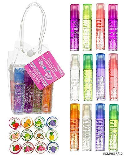 Expressions girl 12pc Roll-On Lip Gloss Set with Carrying Case – Non-Toxic, Kid-Friendly Fruity Lip Gloss Collection