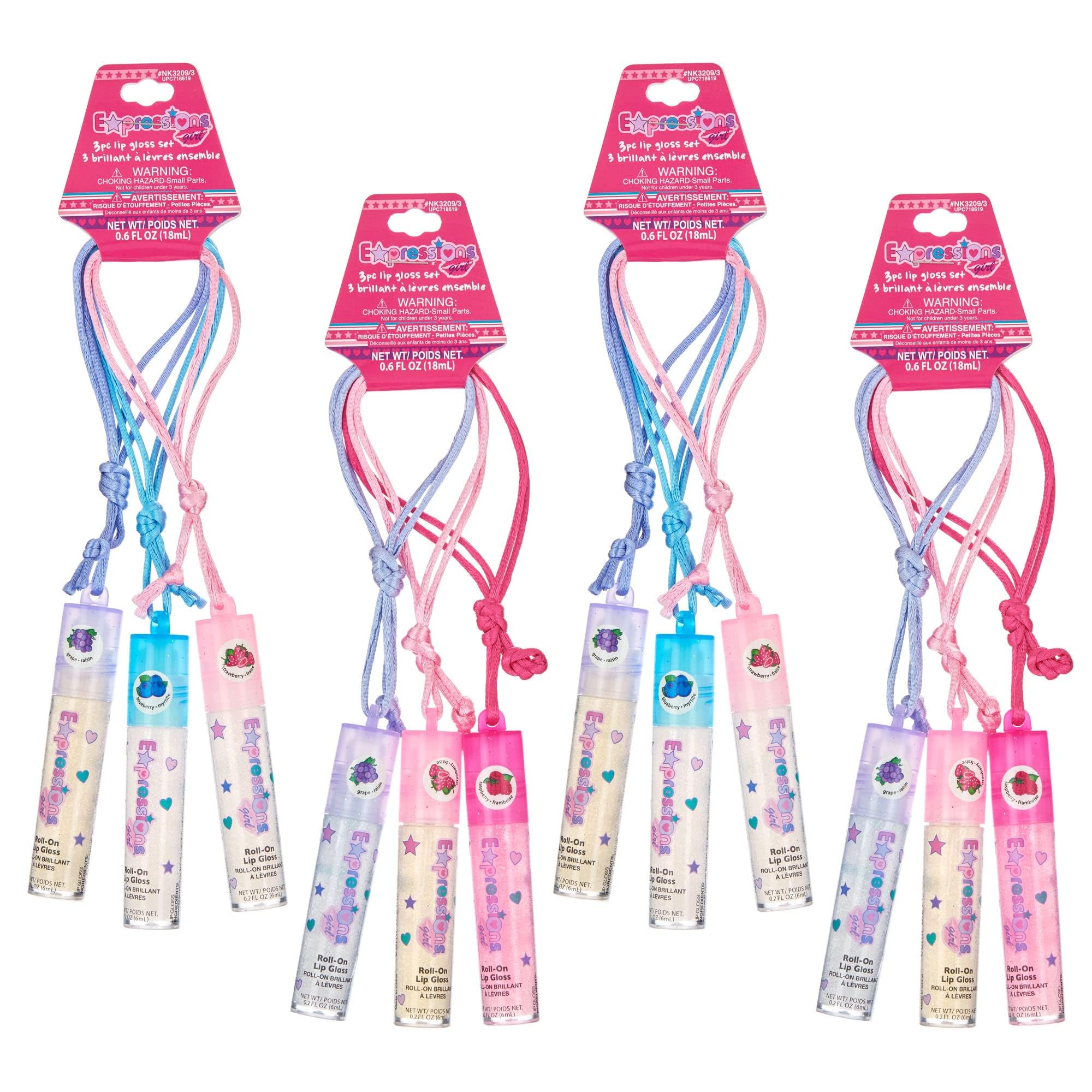 EXPRESSIONS 12pc Lip Gloss Necklace Set – Fruit Flavored, Non-Toxic Party Favors