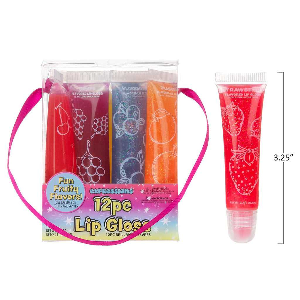 EXPRESSIONS 12-Pack Flavored Lip Gloss Set – Non-Toxic, Kid-Safe Squeeze Tubes