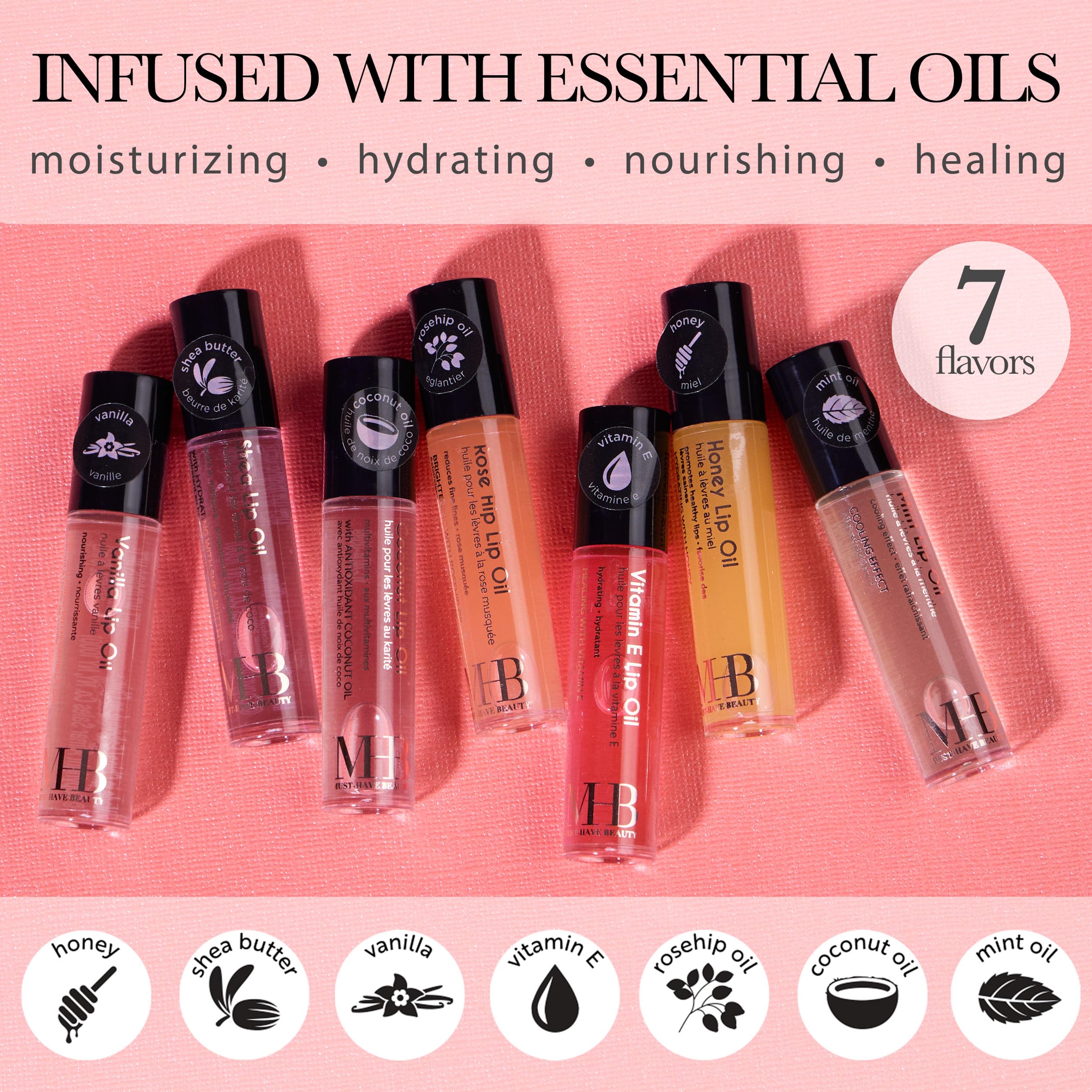 EXPRESSIONS 7pc Lip Oil Collection | Rollerball Hydration with Essential Oils
