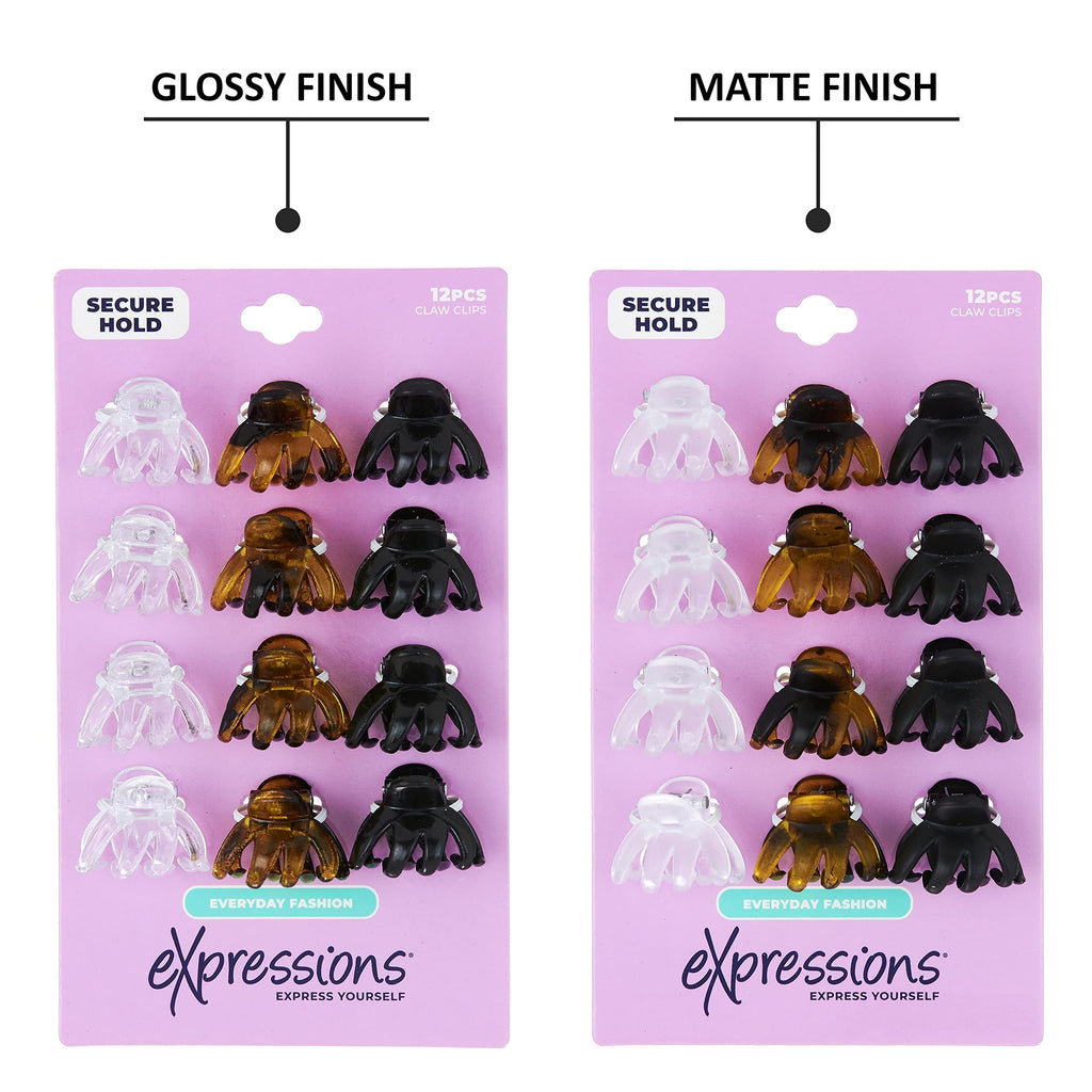 Expressions 24pc Mini Octopus Hair Clips Pack - Clear, Tortoise & Black
