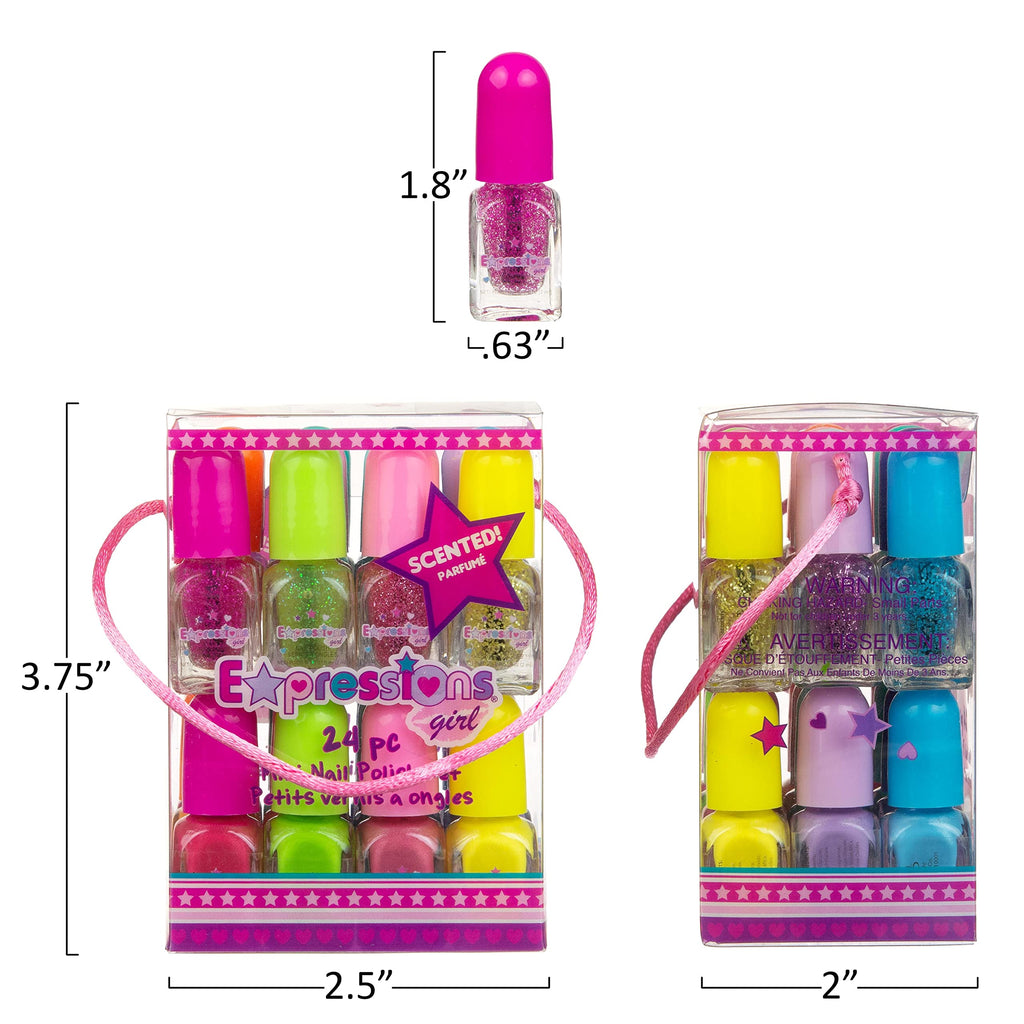 Expressions 24pc Scented Nail Polish Value Pack – Non-Toxic Water-Based Glitter & Shiny Shades