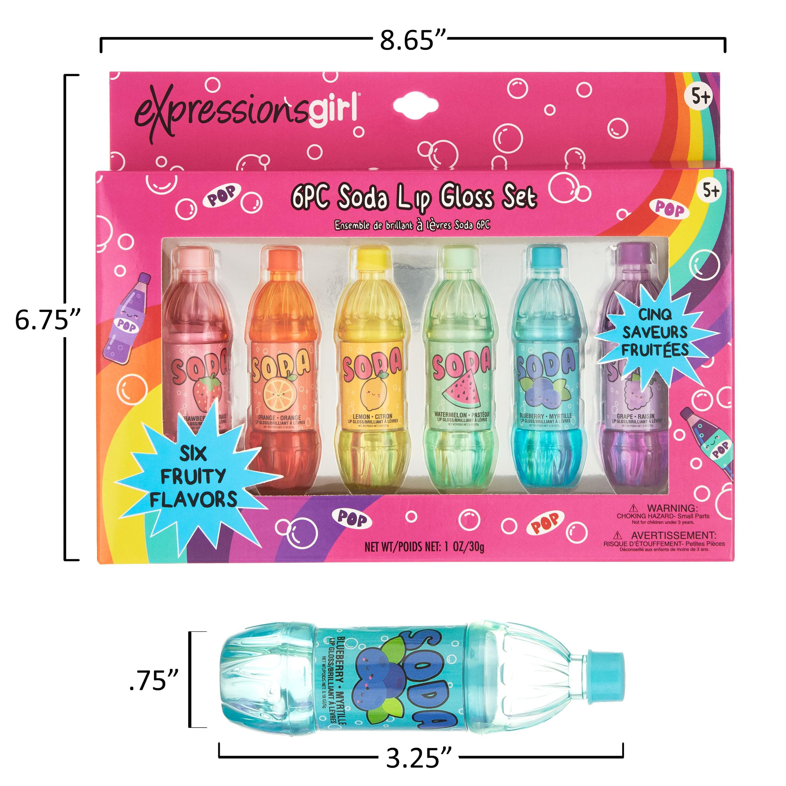 EXPRESSIONS 6pc Soda Pop Lip Gloss Collection – Fruity Flavors, Gift-Ready Set
