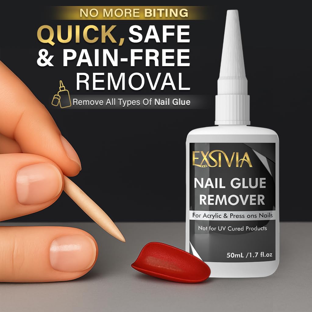 EXSIVIA Super Strong 2nd Gen Nail Glue Kit – 10ml Glue + Acetone-Free Remover (50ml)