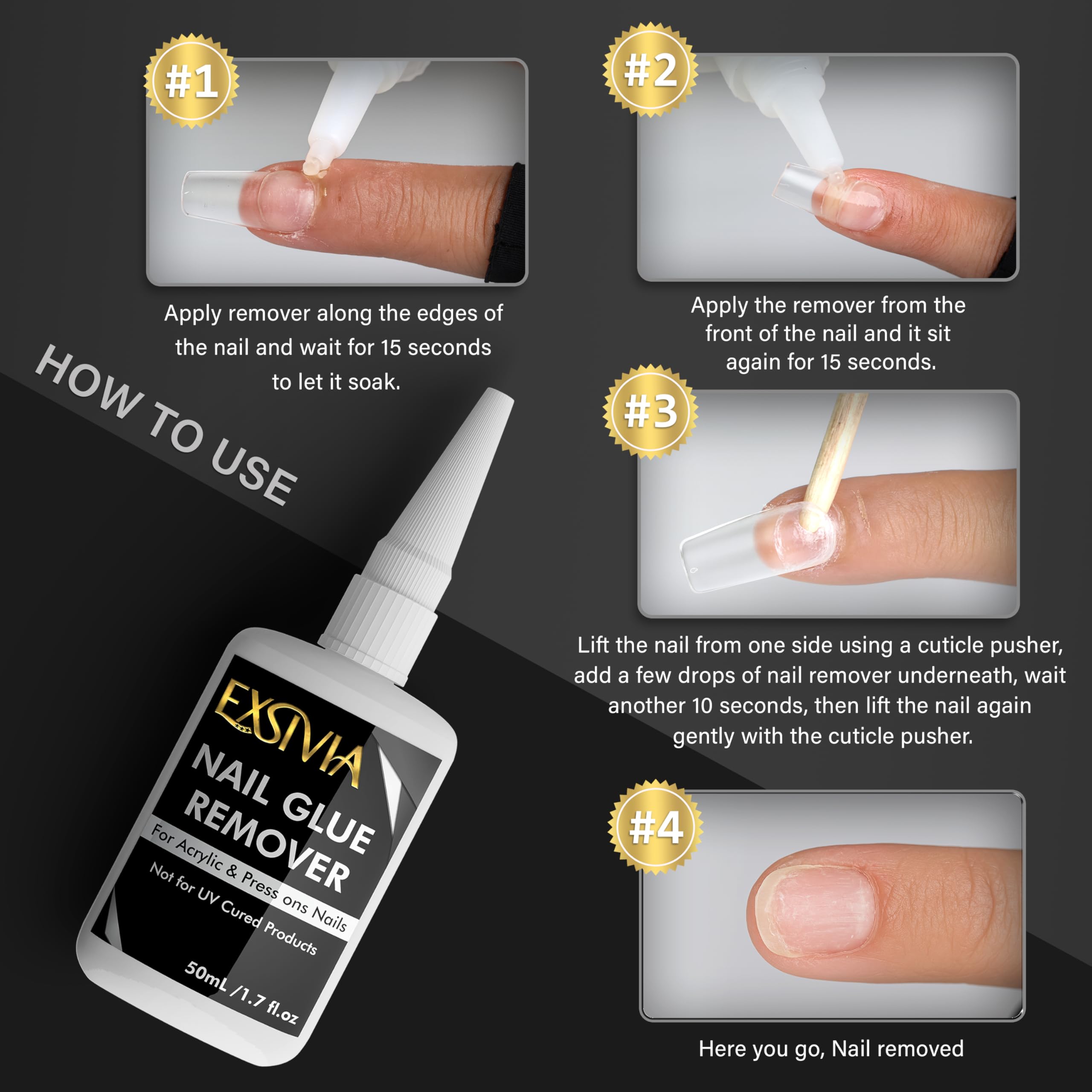 EXSIVIA Super Strong 2nd Gen Nail Glue Kit – 10ml Glue + Acetone-Free Remover (50ml)