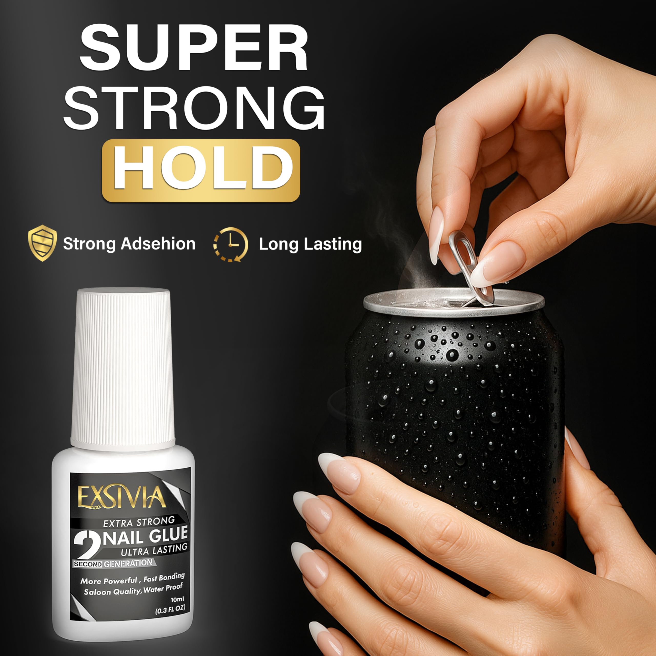 EXSIVIA Super Strong 2nd Gen Nail Glue Kit – 10ml Glue + Acetone-Free Remover (50ml)