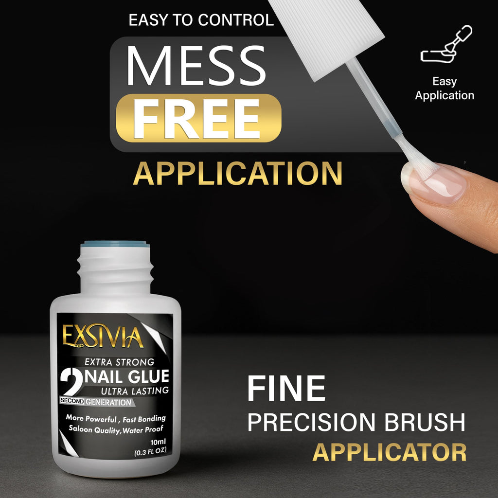 EXSIVIA Super Strong 2nd Gen Nail Glue Kit – 10ml Glue + Acetone-Free Remover (50ml)