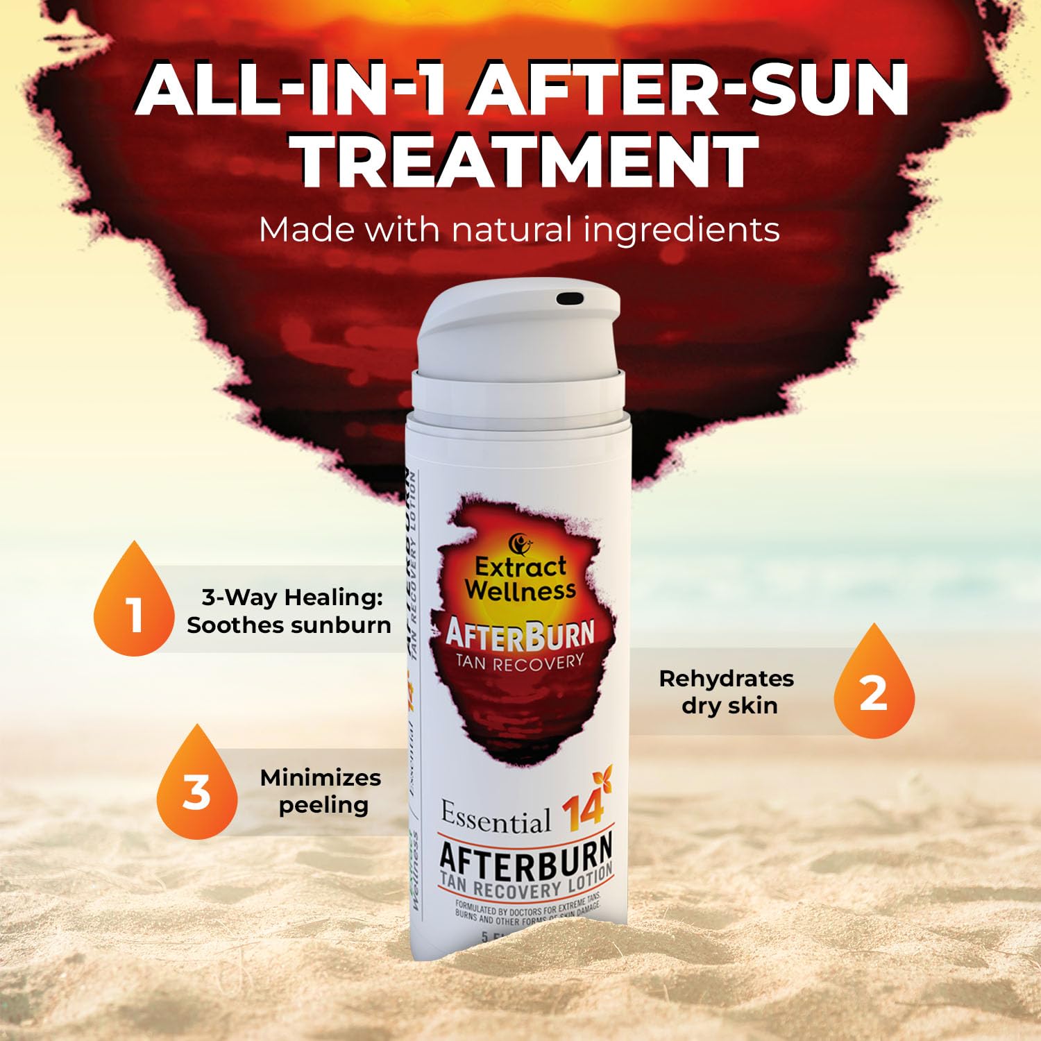 Extract Wellness All-in-One AfterBurn Tan Recovery Lotion – Doctor-Formulated Aftersun with 14 Essential Oils