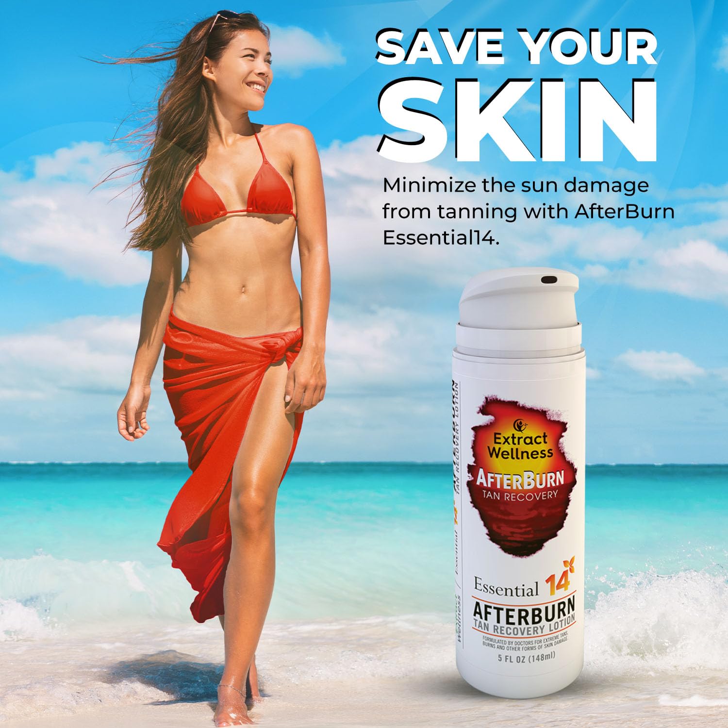 Extract Wellness All-in-One AfterBurn Tan Recovery Lotion – Doctor-Formulated Aftersun with 14 Essential Oils
