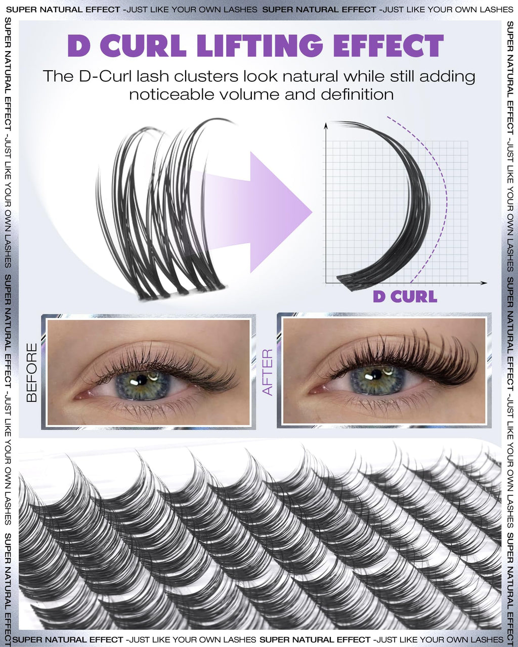 EYDEVRO Natural Lash Clusters Kit - Wispy D-Curl 10-16mm Lashes + Bond & Seal