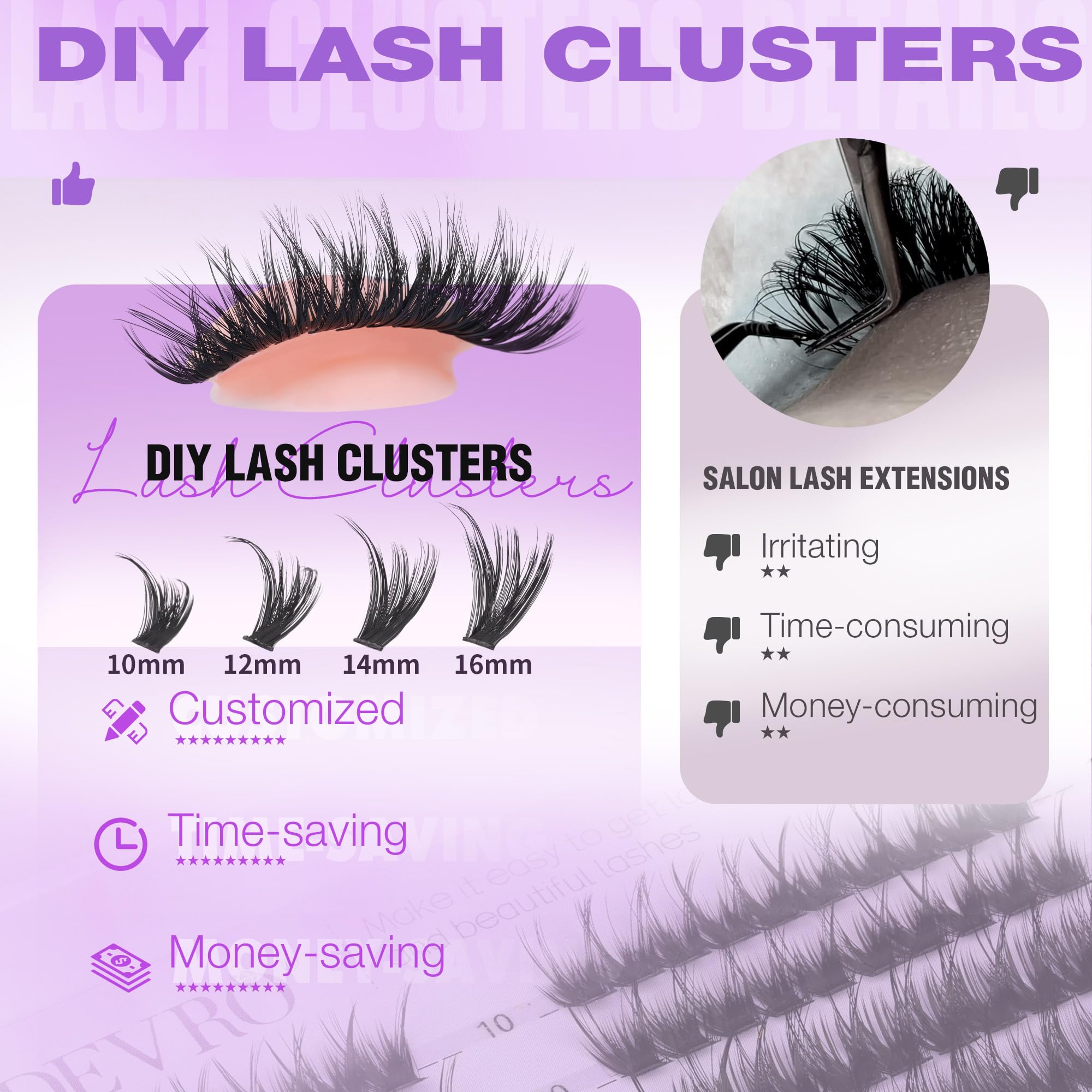 EYDEVRO Fairy Lash Clusters Kit – Wispy 10-16mm Lashes with Bond & Seal, Tweezers & Brushes