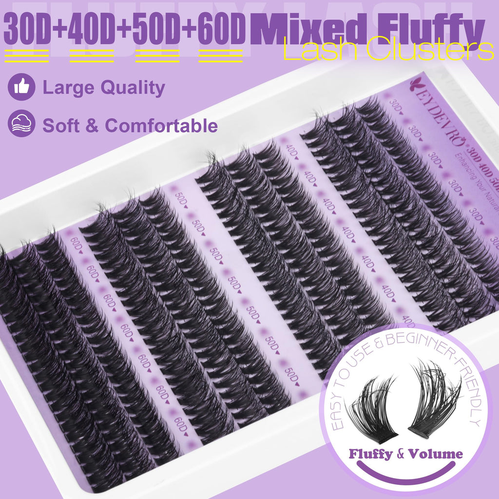EYDEVRO Lash Clusters Kit 30D-60D – DIY Extensions with Bond, Seal & Tweezers
