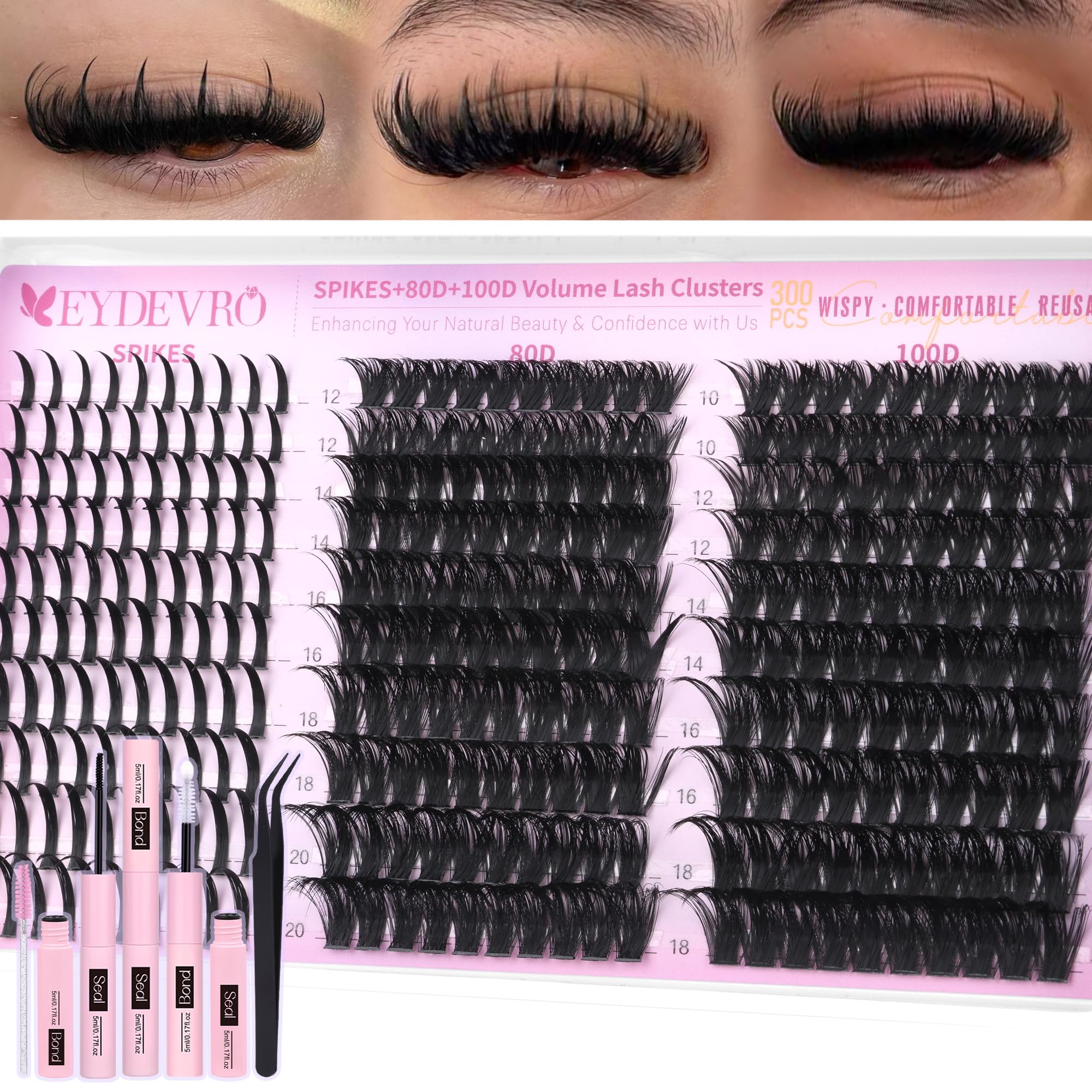 EYDEVRO Lash Clusters with Spikes – Wispy Volume Kit 12-20mm (80D/100D)