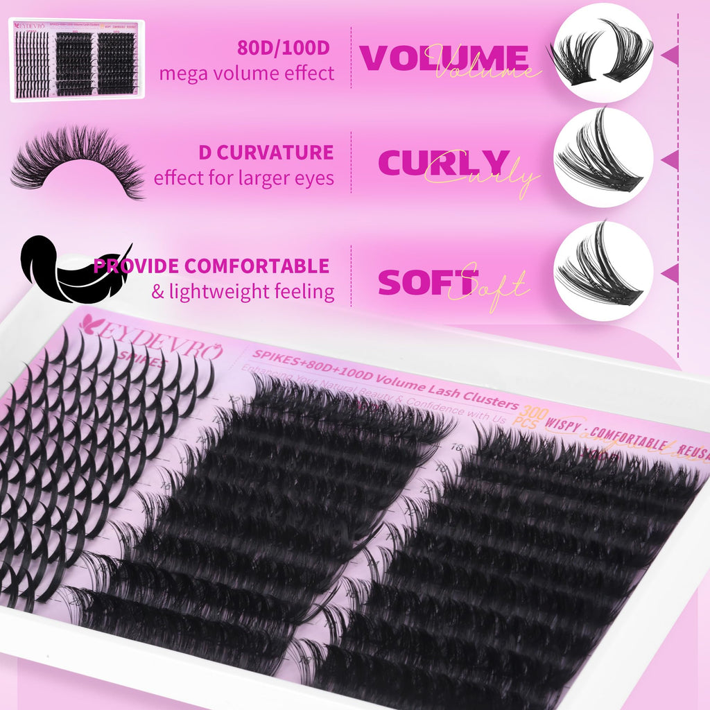 EYDEVRO Lash Clusters with Spikes – Wispy Volume Kit 12-20mm (80D/100D)