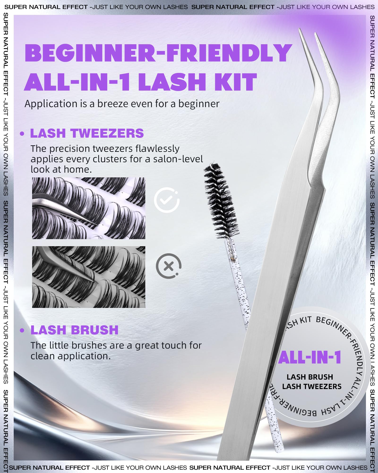 EYDEVRO Wispy Lash Clusters Kit – Natural DIY Lash Extensions, 10-16mm D Curl, Bond & Seal, Tweezers