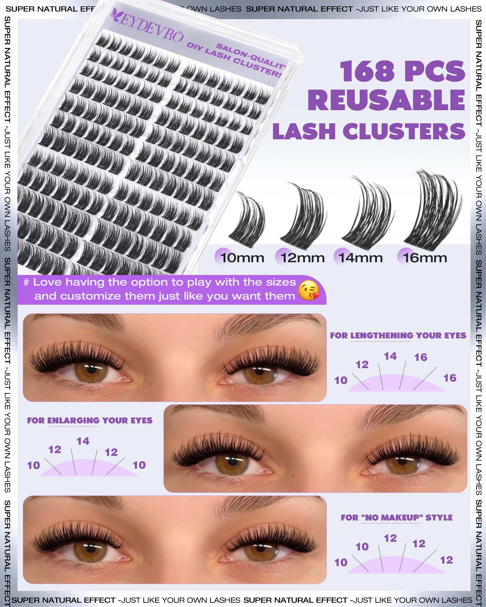 EYDEVRO Wispy Lash Clusters Kit – Natural DIY Lash Extensions, 10-16mm D Curl, Bond & Seal, Tweezers