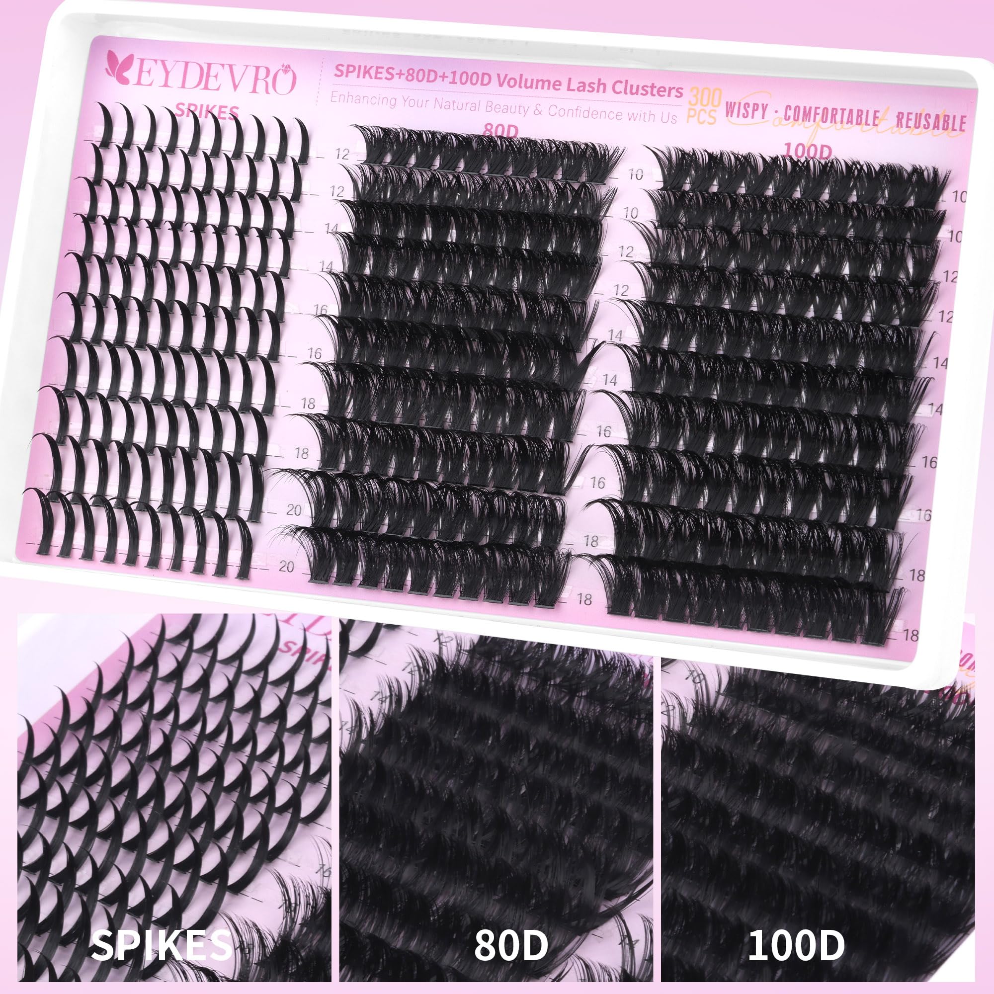 EYDEVRO Lash Clusters with Spikes – Wispy Volume Kit 12-20mm (80D/100D)