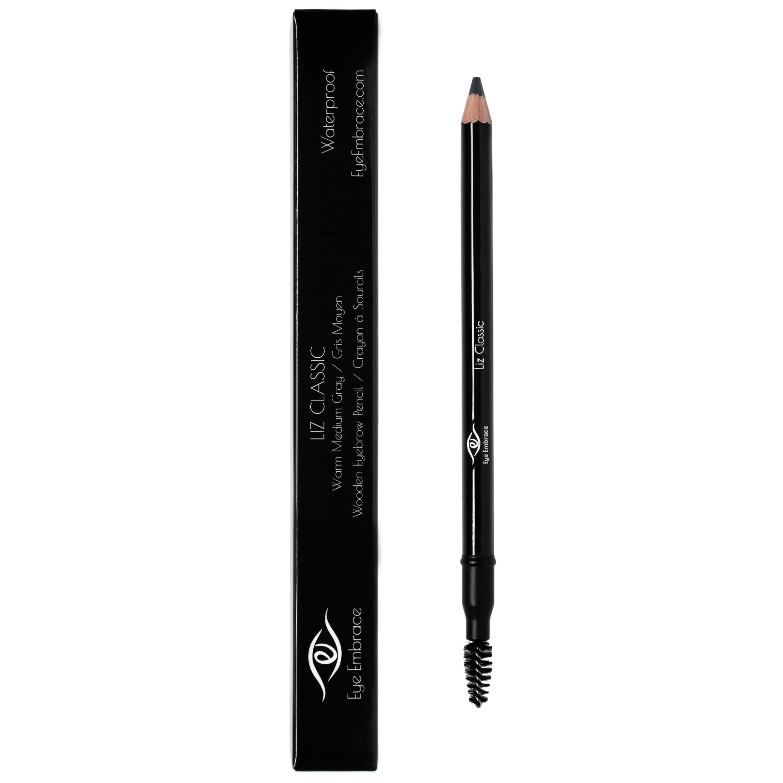Eye Embrace Liz Classic: Warm Medium Gray Wooden Eyebrow Pencil – Waterproof, Double-Ended with Sharpener & Spoolie, Cruelty-Free