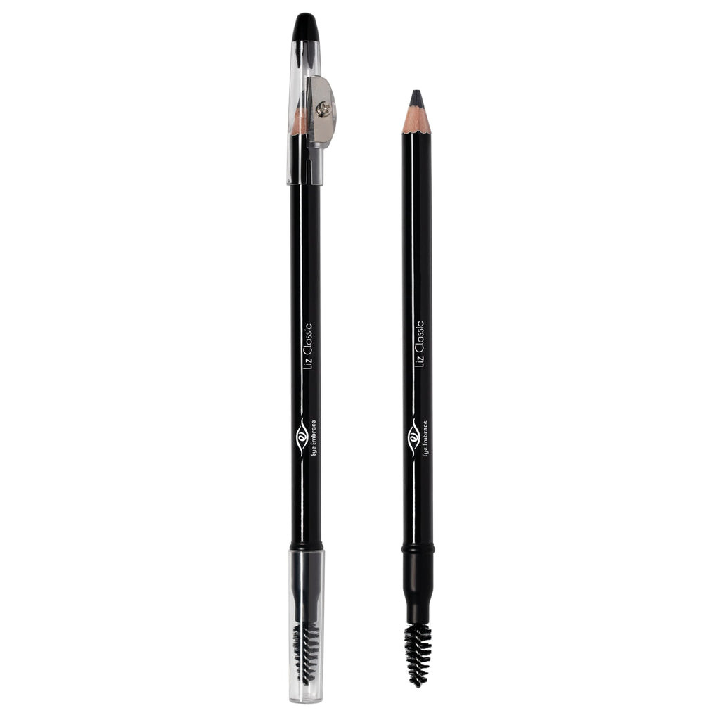 Eye Embrace Liz Classic: Warm Medium Gray Wooden Eyebrow Pencil – Waterproof, Double-Ended with Sharpener & Spoolie, Cruelty-Free
