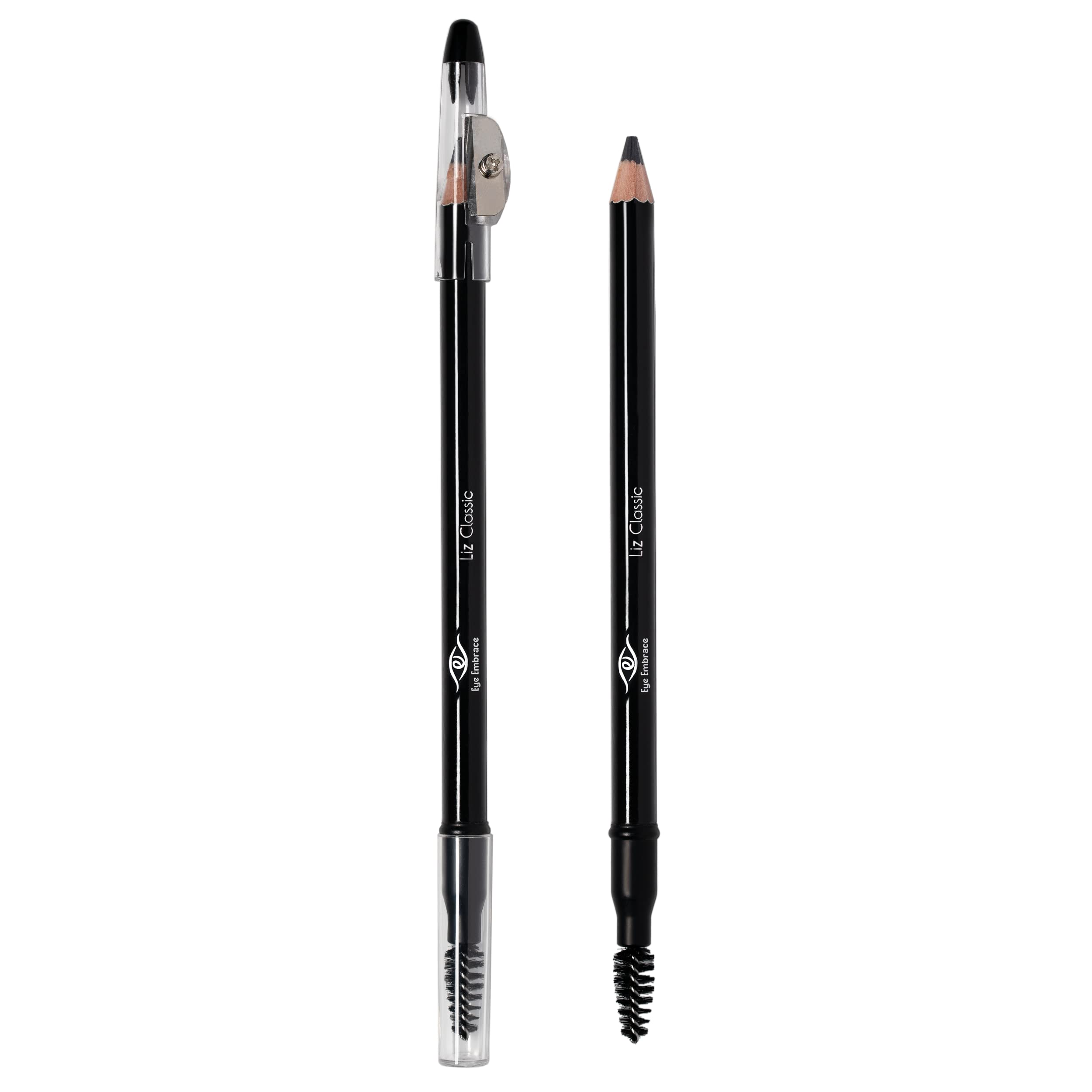 Eye Embrace Liz Classic: Warm Medium Gray Wooden Eyebrow Pencil – Waterproof, Double-Ended with Sharpener & Spoolie, Cruelty-Free
