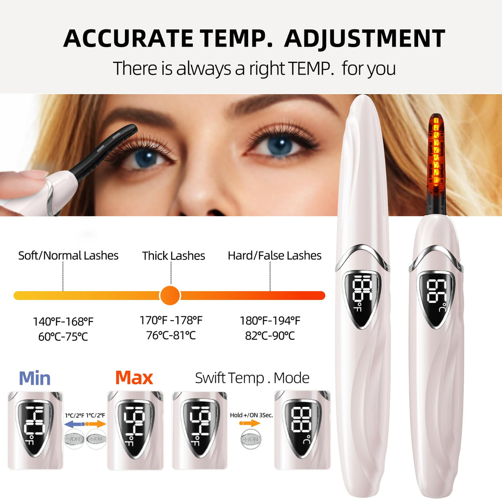 EYECURL S600 Heated Eyelash Curler – Precise Temperature Control, 24H Curl, Intelligent Power Off (Primrose Pink/Silver)