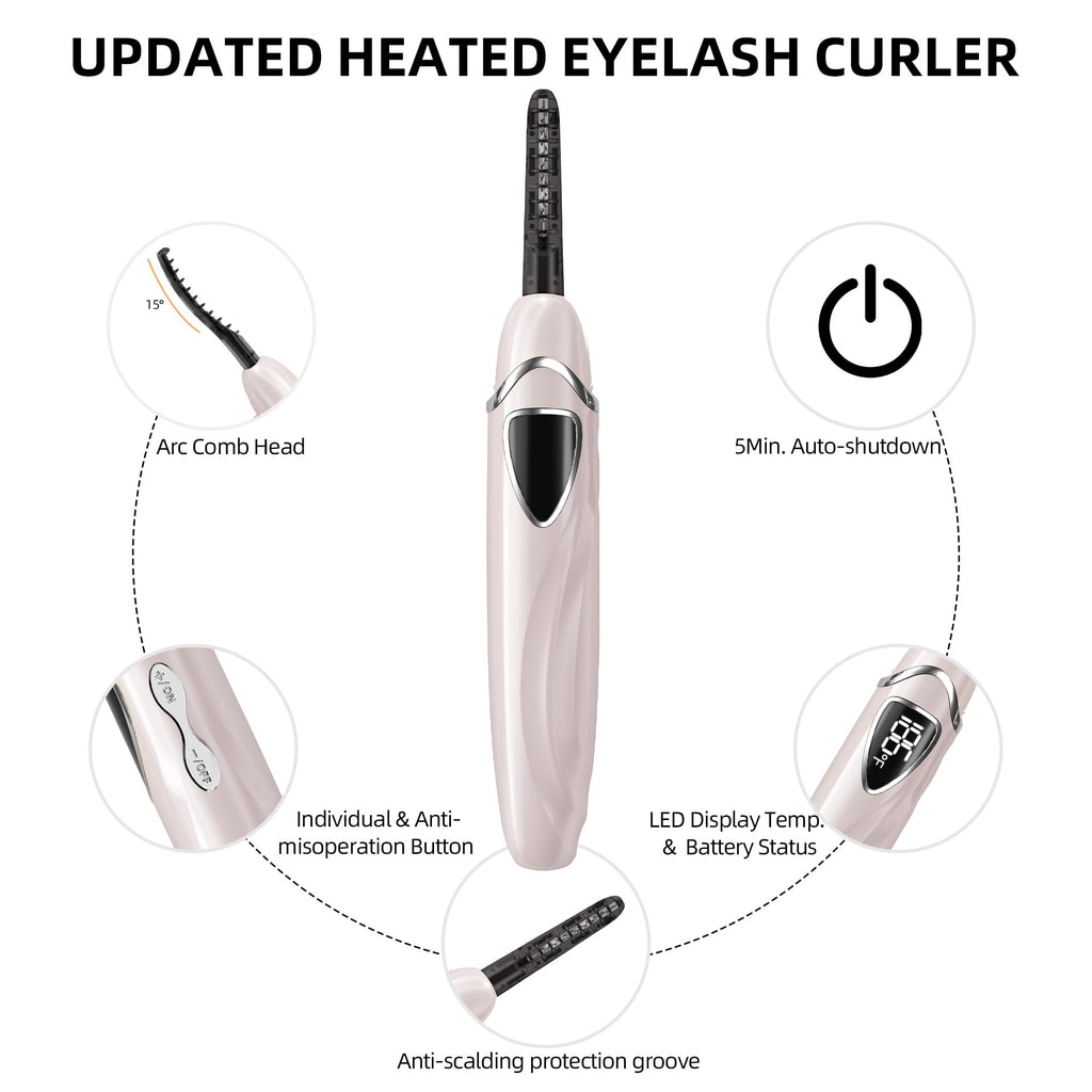 EYECURL S600 Heated Eyelash Curler – Precise Temperature Control, 24H Curl, Intelligent Power Off (Primrose Pink/Silver)