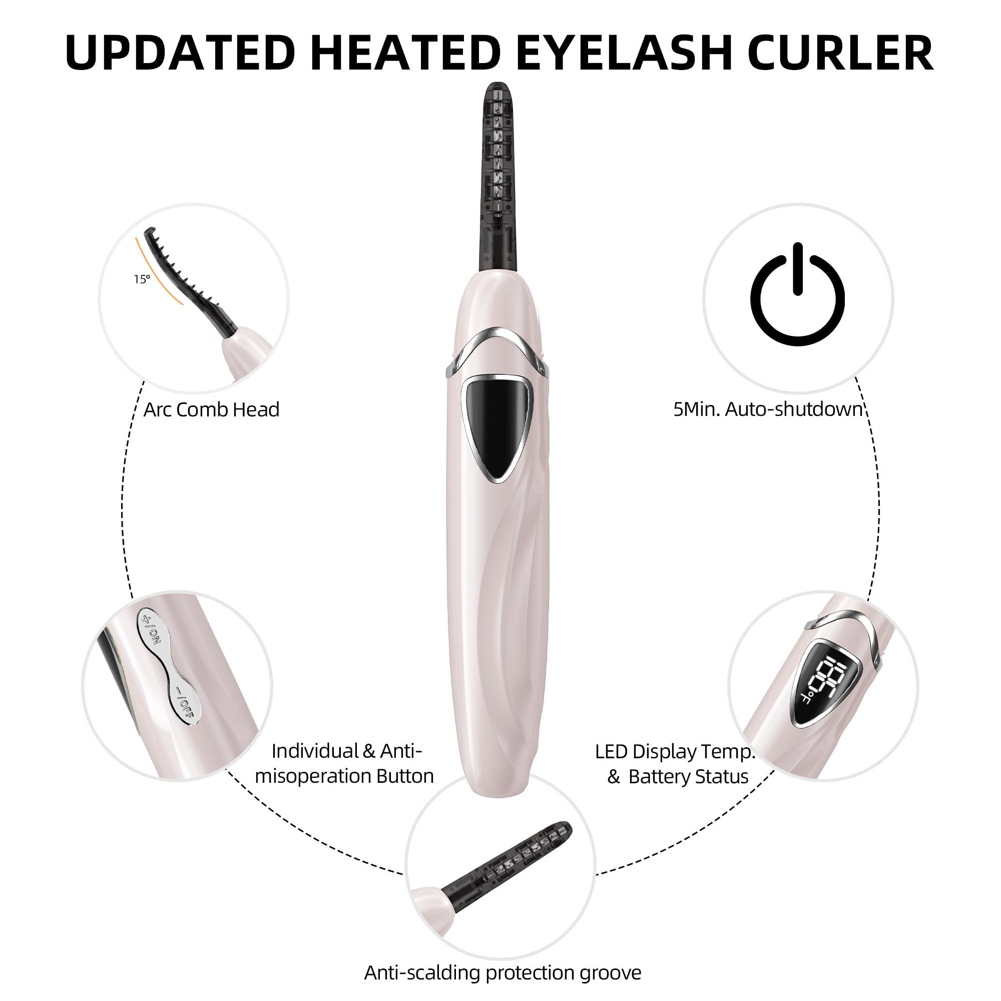 EYECURL S600 Heated Eyelash Curler – Precise Temperature Control, 24H Curl, Intelligent Power Off (Primrose Pink/Silver)