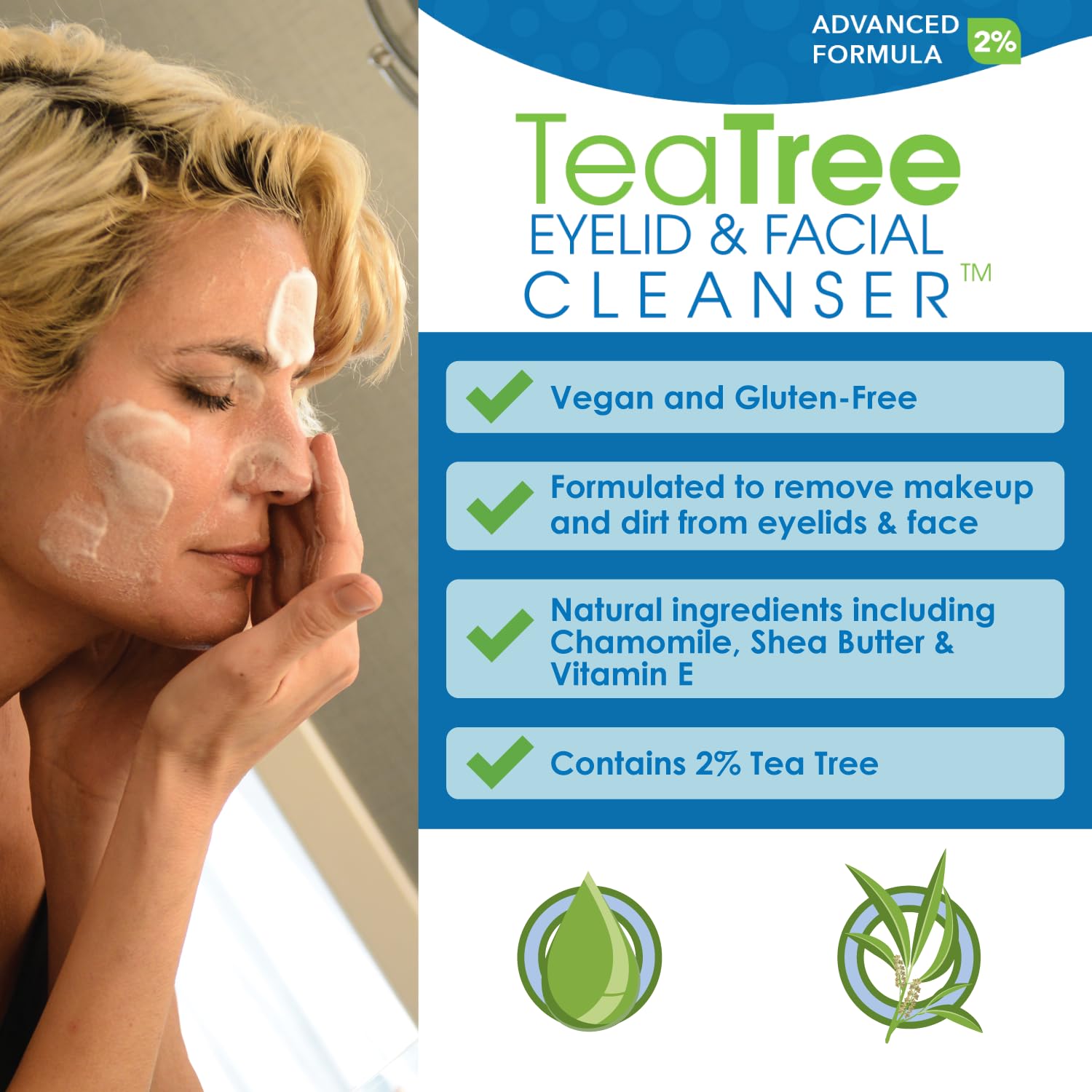 EyeEco Advanced Tea Tree Eyelid & Facial Cleanser - 180mL | Gentle, Hydrating for Sensitive Skin