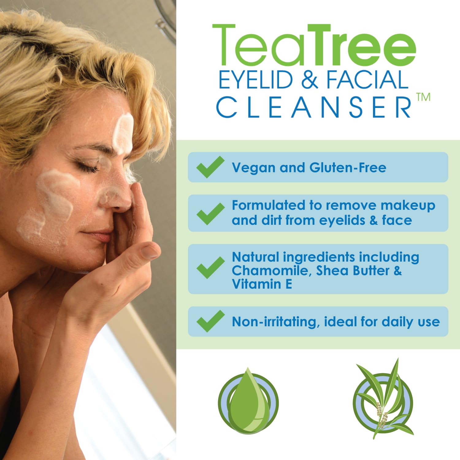 EYEECO Gentle Tea Tree Foaming Cleanser – 1.6oz Eyelid & Face Wash