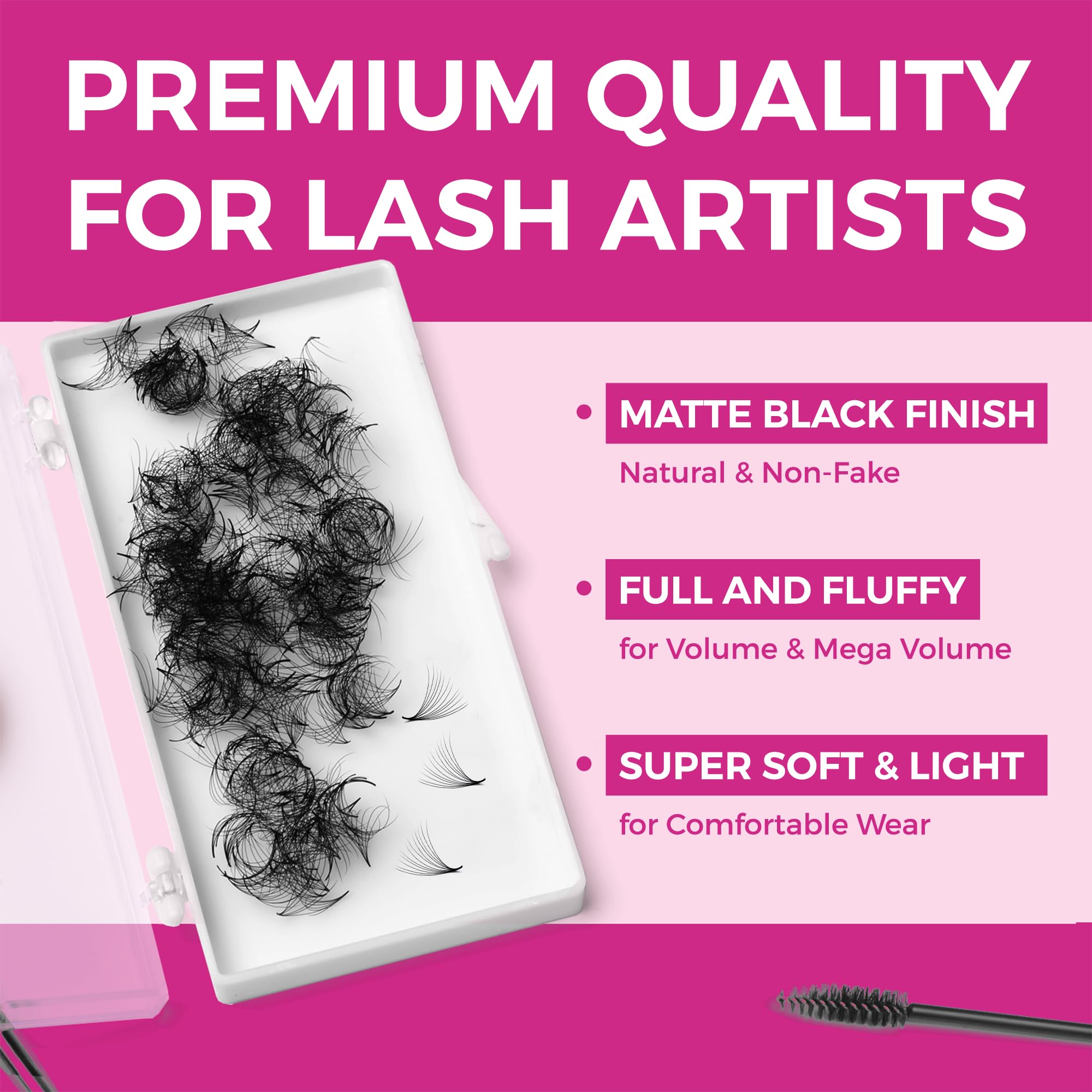 Eyesy Lash 500 Promade Fans – Volume Premade Lashes, 10D 0.07, 13mm, Pointy Base
