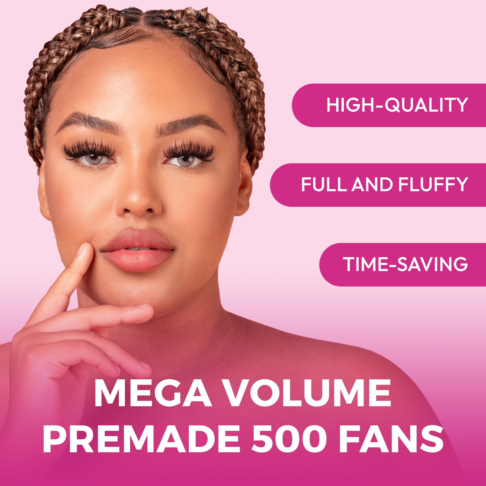 Eyesy Lash 500 Promade Fans – Premium Volume Premade Lashes (10D 0.07 C 12mm)